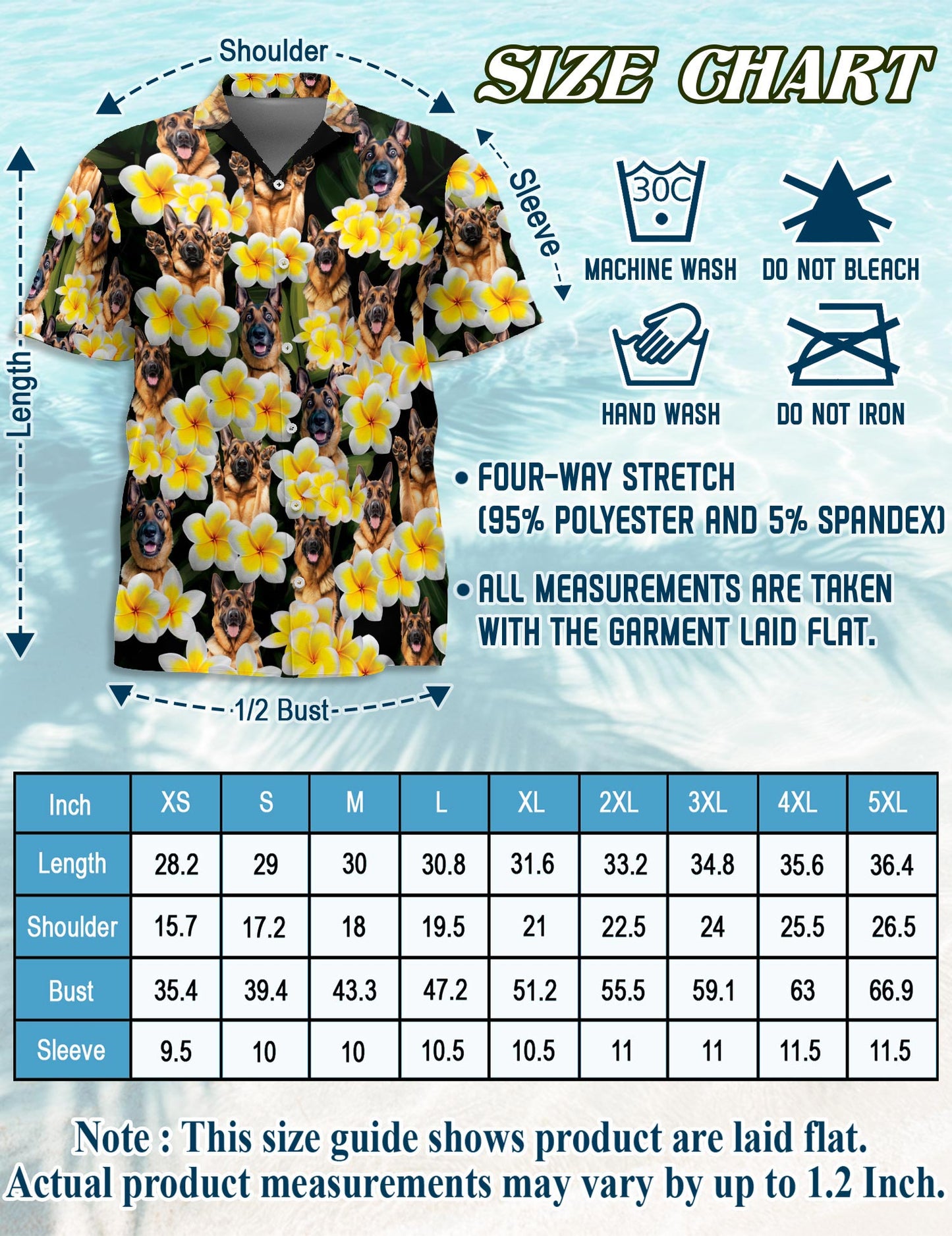 Netecom Plumeria German Shepherd Hawaiian Shirt for Men, Button Down Summer Beach Short Sleeve, Tropical Style, Sizes S-5XL