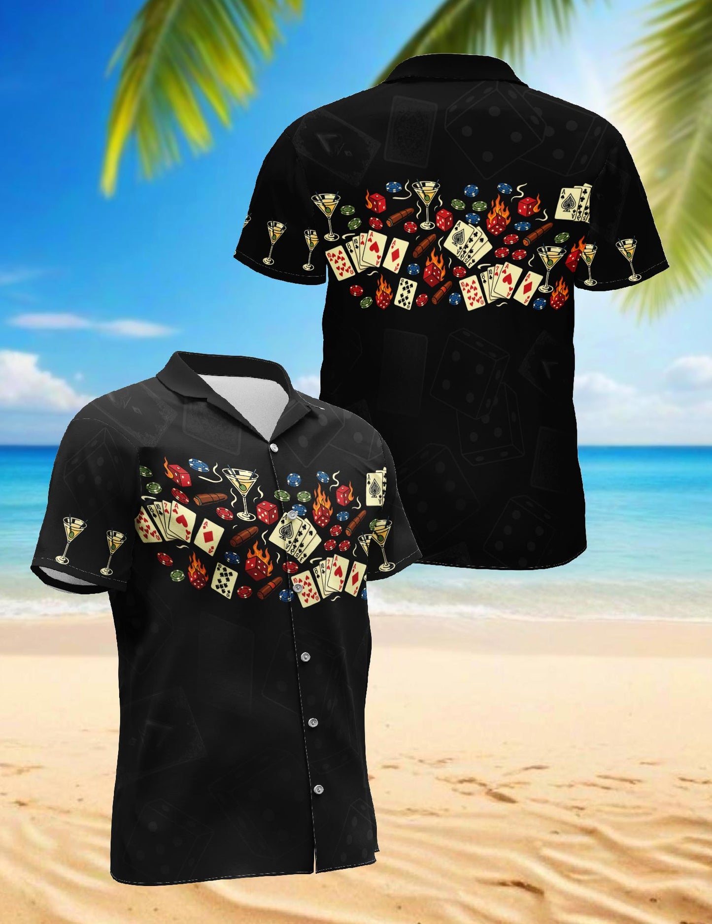 Netecom Poker Hawaiian Shirt for Men, Gambling Card Lover Style, Button Down Summer Beach Short Sleeve, S-5XL