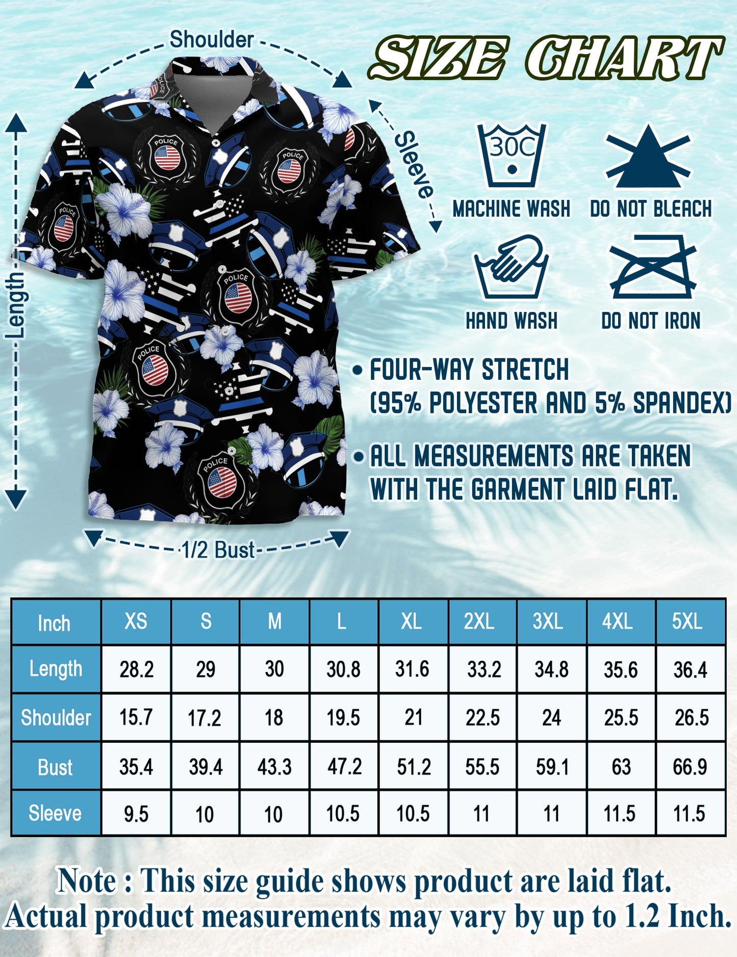 Netecom Police Badge Flower Hawaiian Shirt for Men, Policeman Gifts, Floral Button Down Summer Beach Short Sleeve, S-5XL