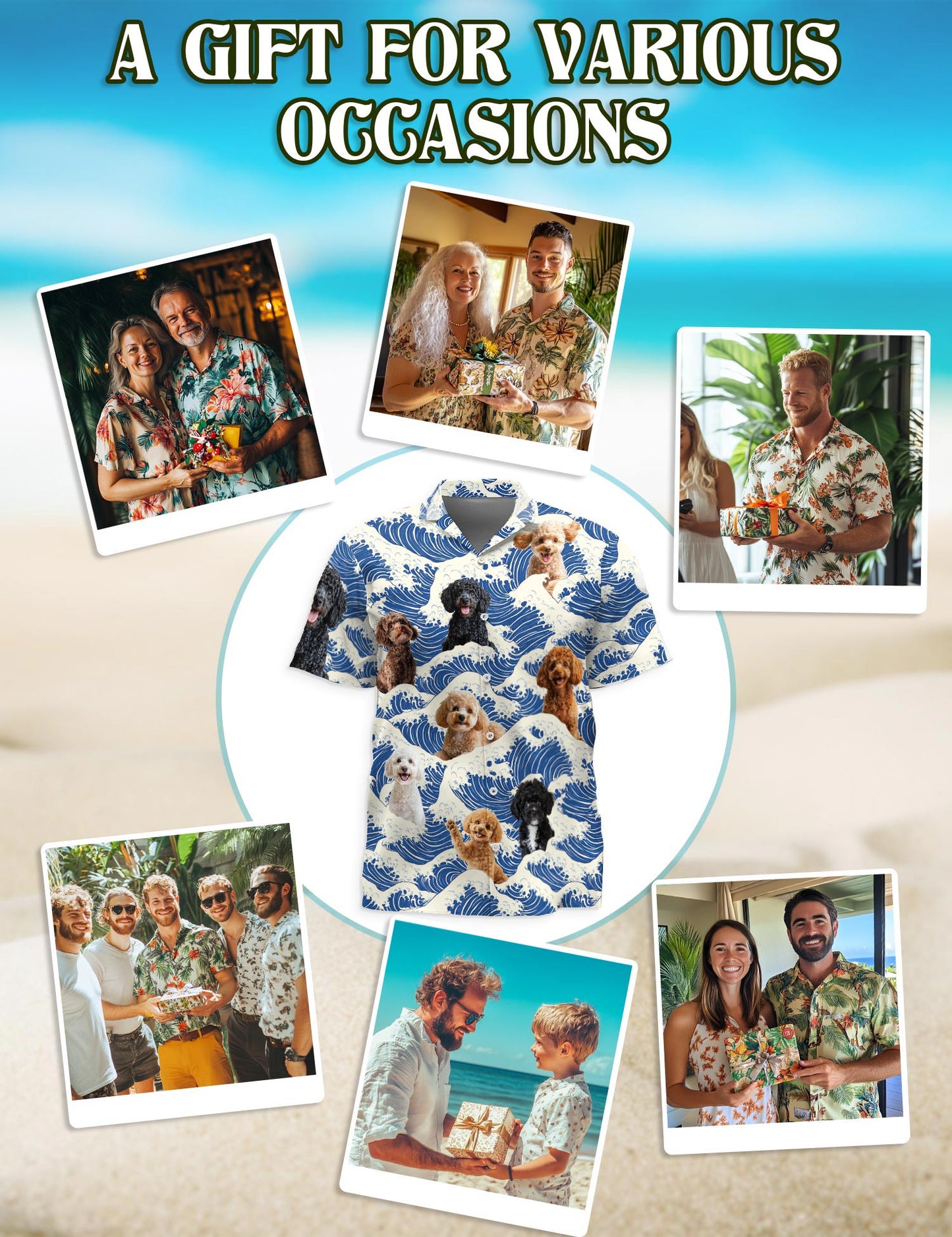 Netecom Poodle Hawaiian Shirt for Men, Button Down Summer Beach Short Sleeve, Dogs Lover Gift, Sizes S-5XL