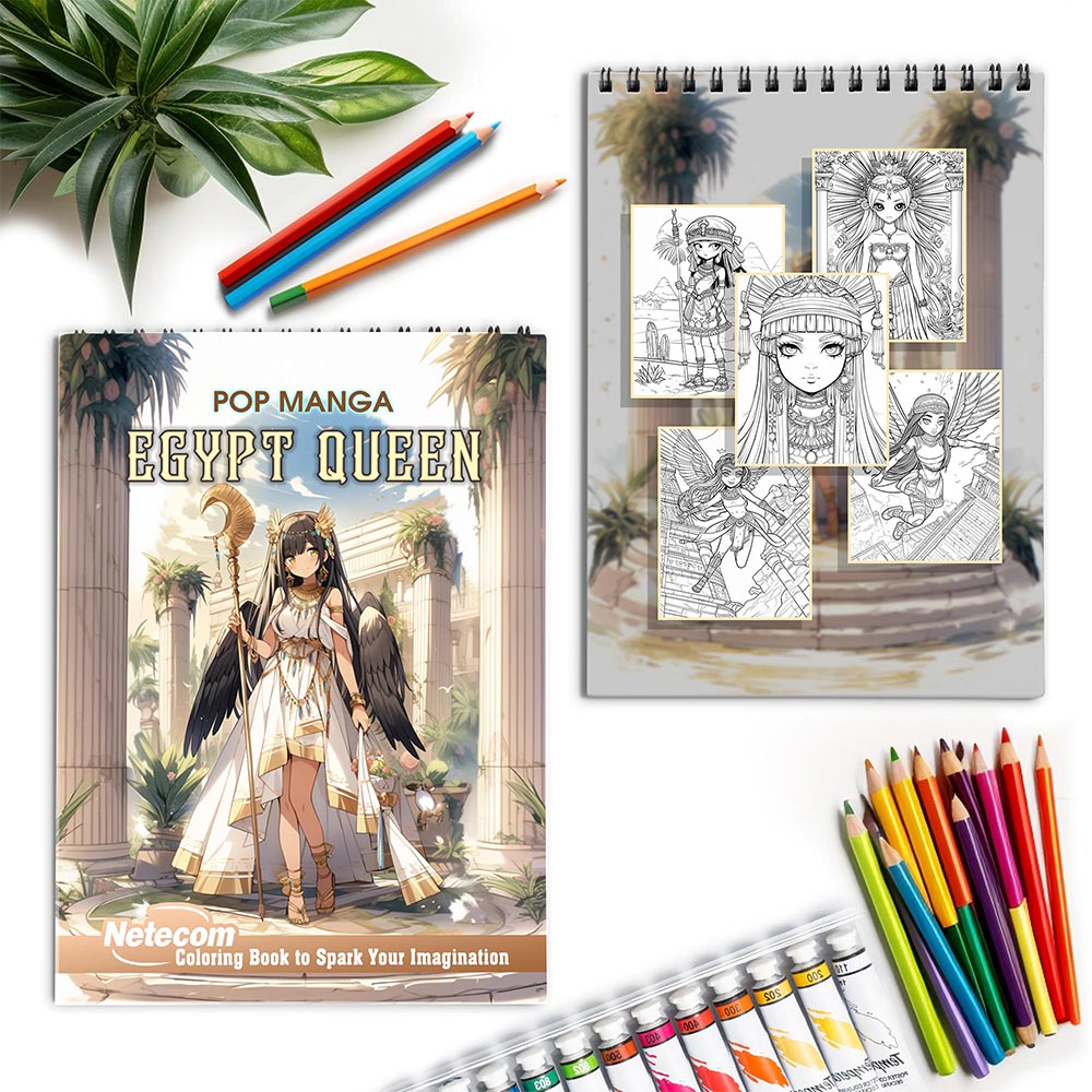 Netecom Pop Manga Egypt Queen Spiral Bound Coloring Book for Adults