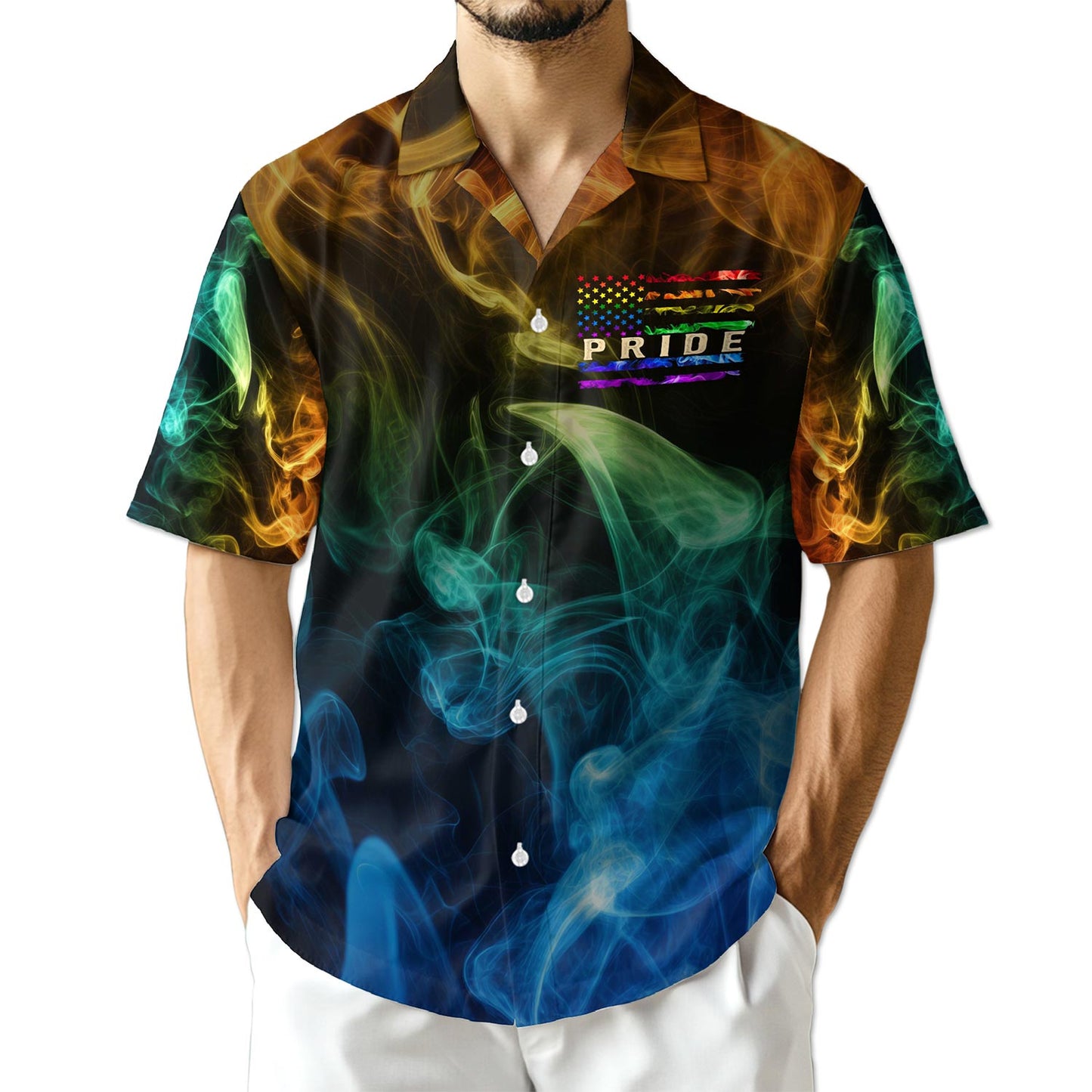 Netecom Pride Smoke Rainbow USA Flag Hawaiian Shirt for Men