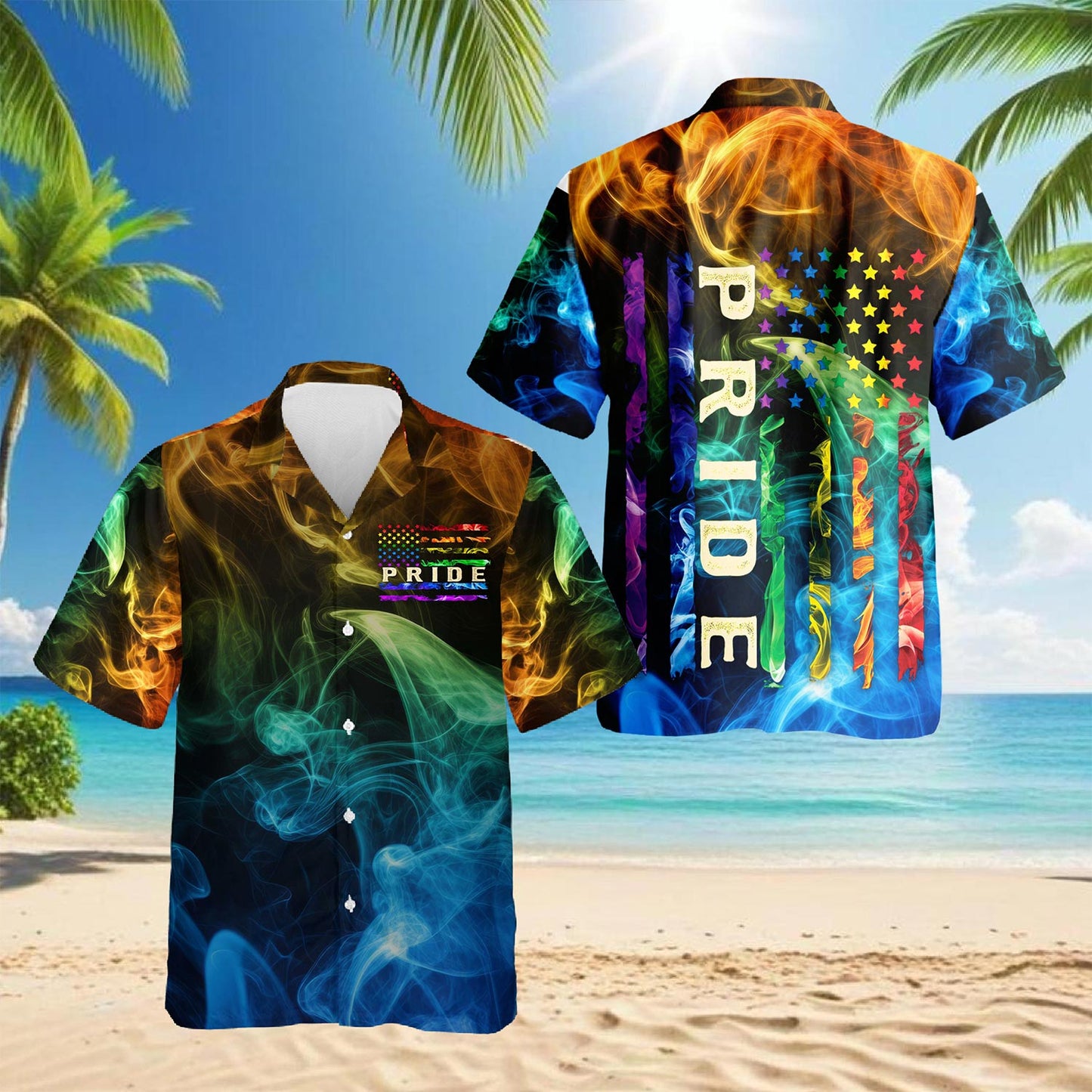 Netecom Pride Smoke Rainbow USA Flag Hawaiian Shirt for Men, Vintage Style, Button Down Summer Beach Short Sleeve, S-5XL
