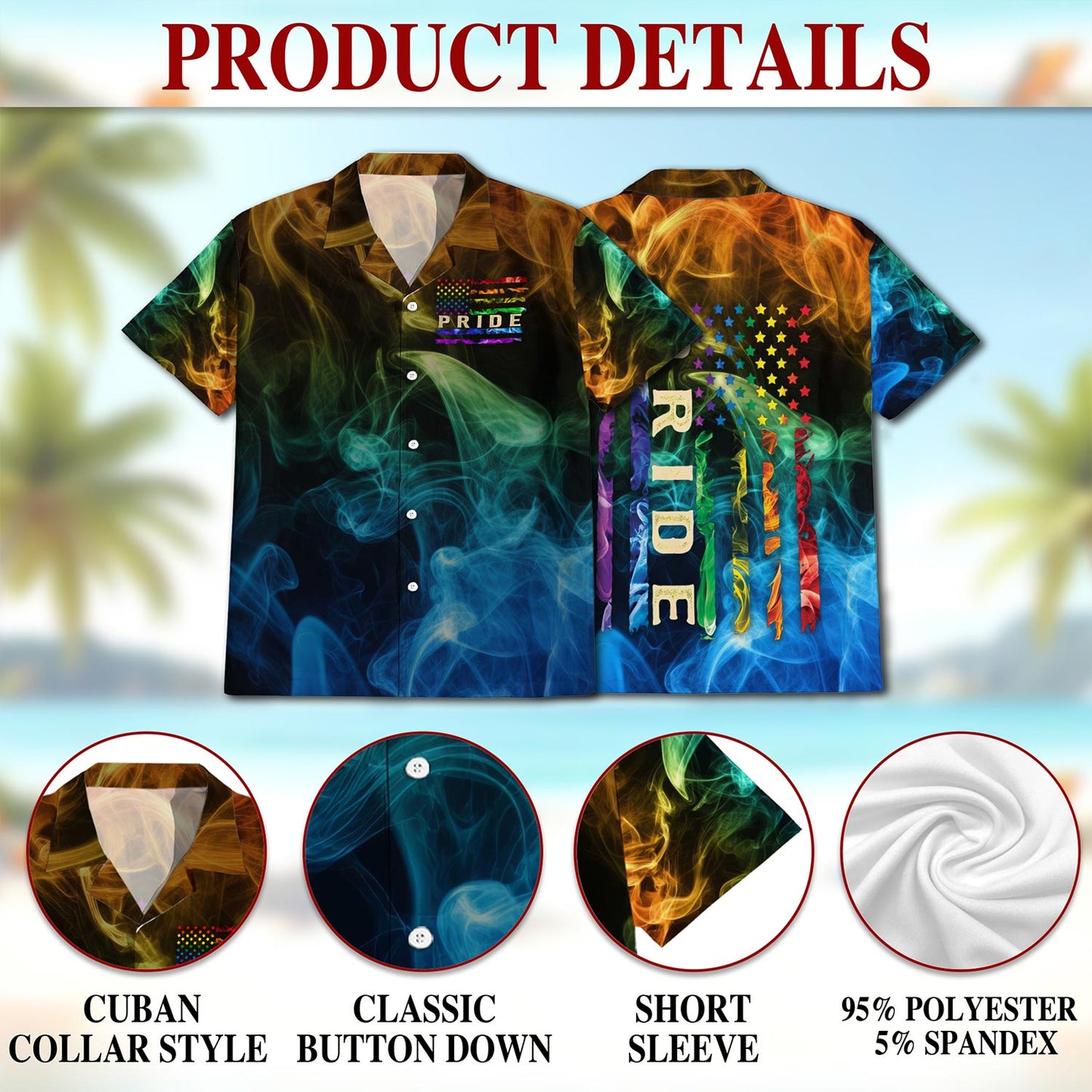 Netecom Pride Smoke Rainbow USA Flag Hawaiian Shirt for Men, Vintage Style, Button Down Summer Beach Short Sleeve, S-5XL