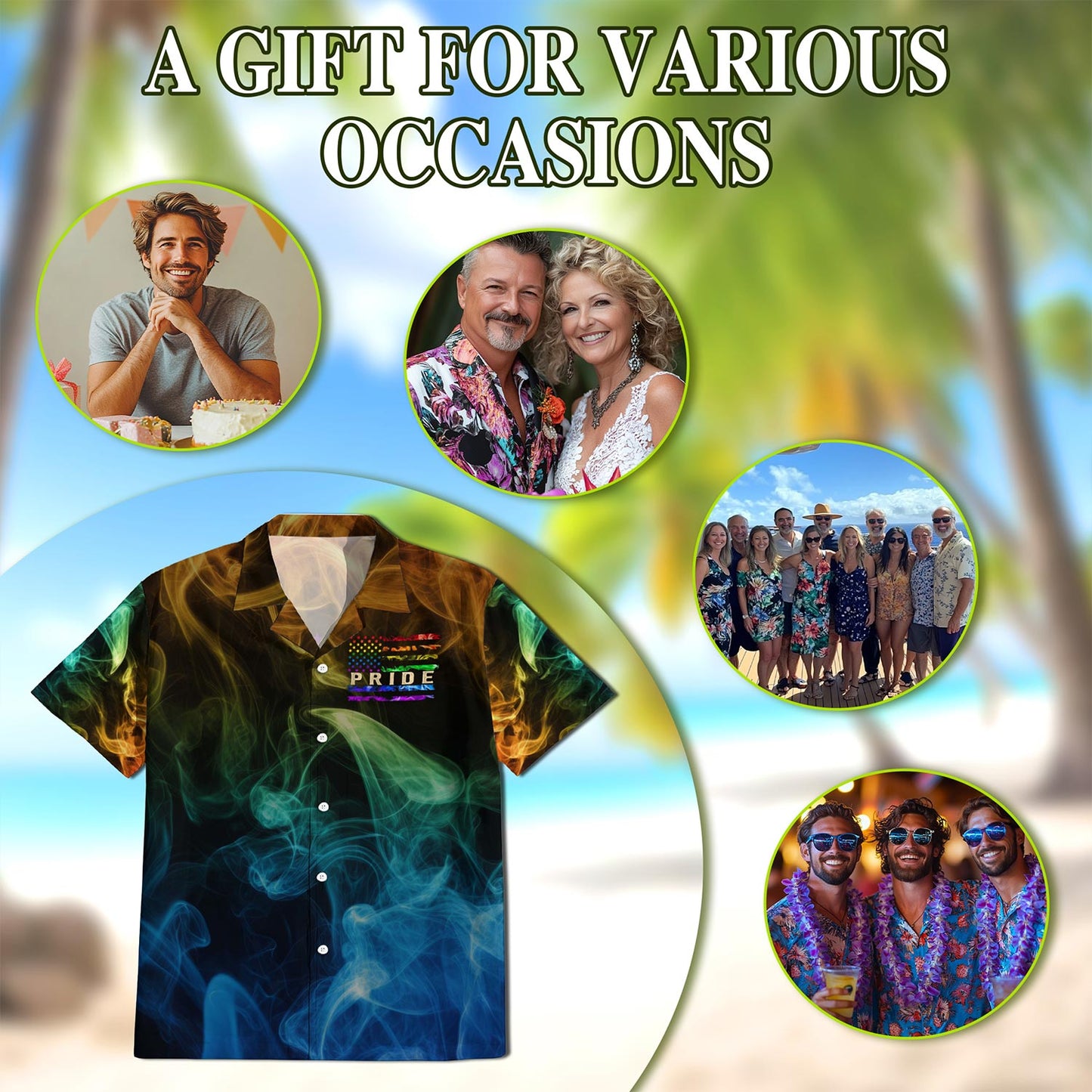 Netecom Pride Smoke Rainbow USA Flag Hawaiian Shirt for Men, Vintage Style, Button Down Summer Beach Short Sleeve, S-5XL