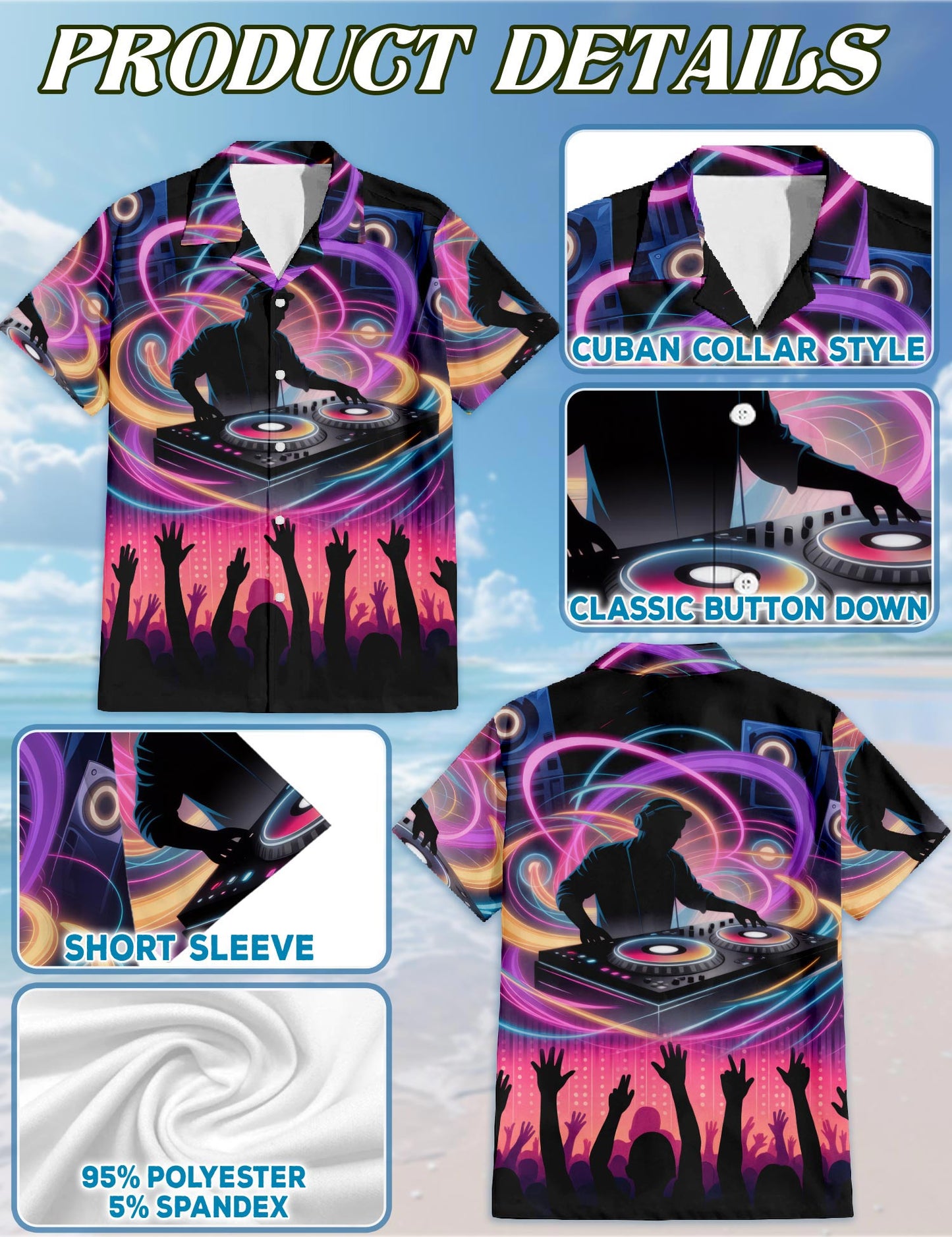 Netecom Proud DJ Life Hawaiian Shirt for Men, Music Party Style, Button Down Summer Beach Short Sleeve, S-5XL