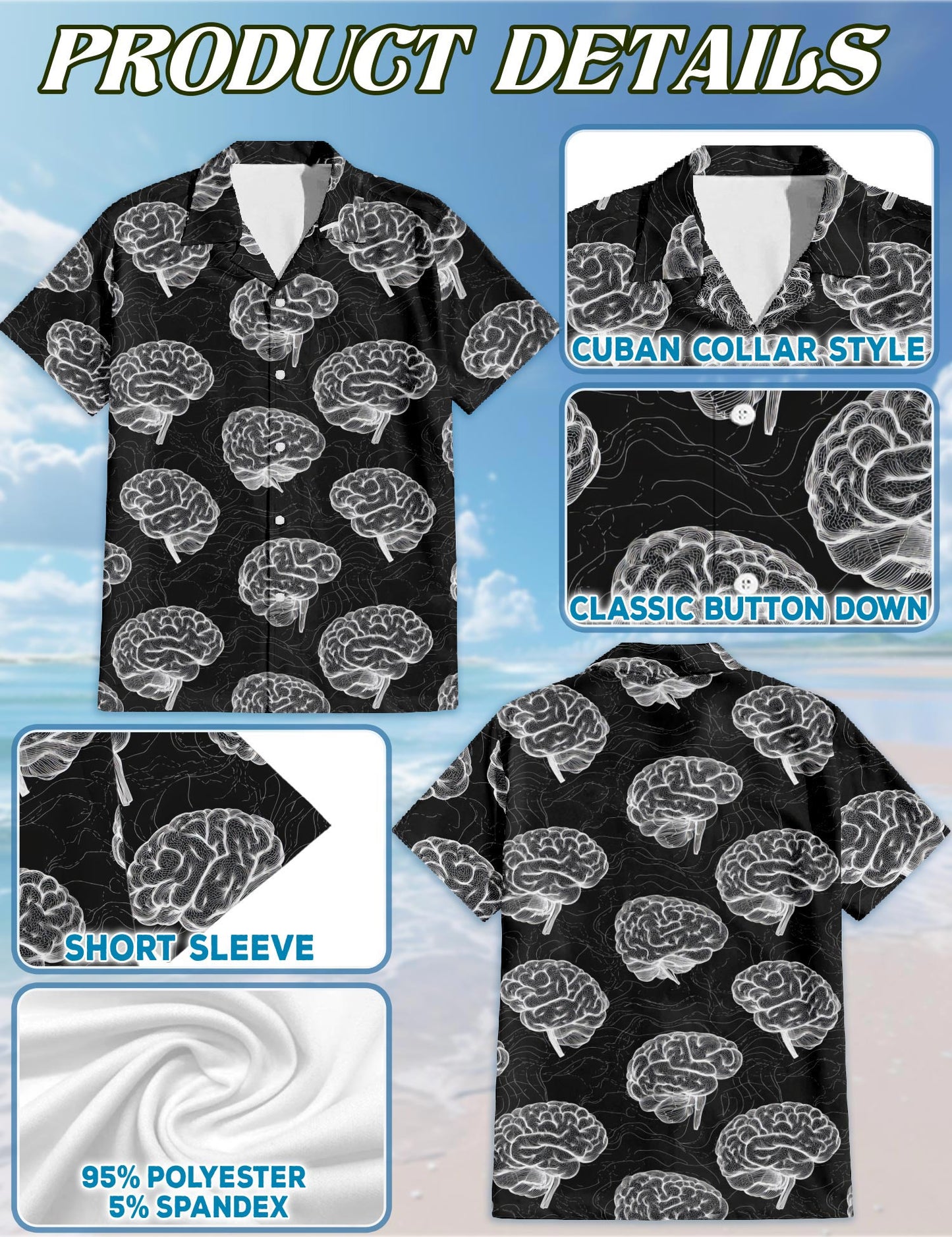 Netecom Psychology Pattern Hawaiian Shirt for Men, Button Down Summer Beach Short Sleeve, S-5XL