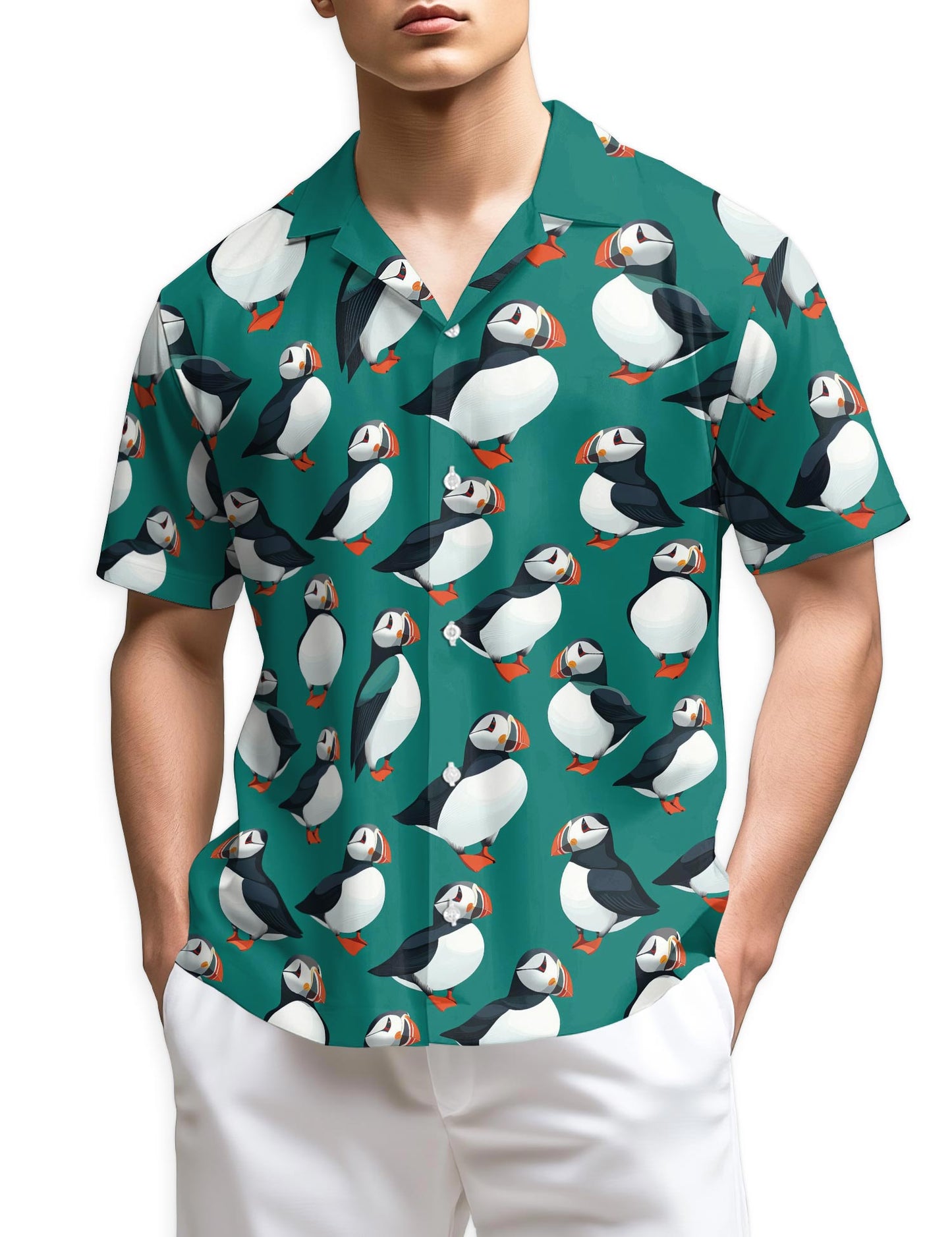 Netecom Puffin Birds Pattern Hawaiian Shirt for Men
