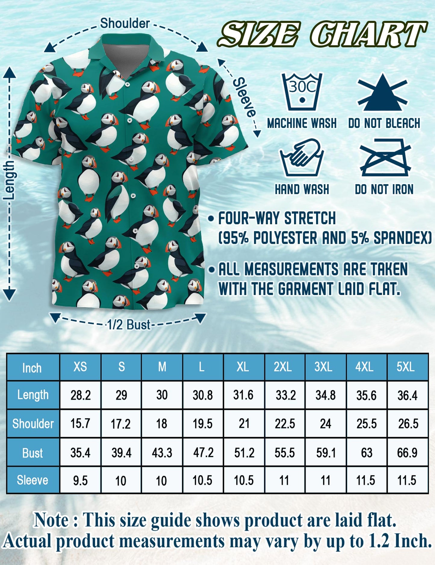 Netecom Puffin Birds Pattern Hawaiian Shirt for Men, Vintage Style, Button Down Summer Beach Short Sleeve, S-5XL
