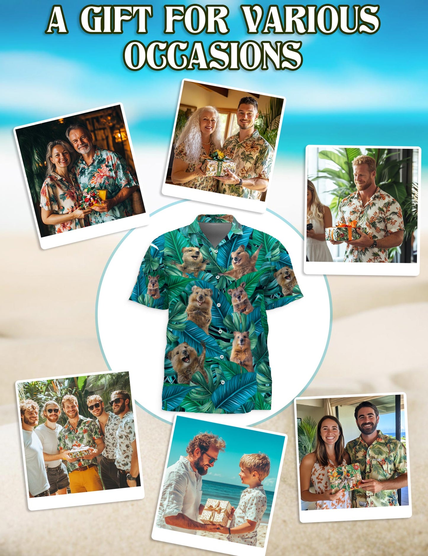 Netecom Quokka Hawaiian Shirt for Men, Quokka Lover Gifts, Cute Animal Button Down Summer Beach Short Sleeve Shirts, S-5XL