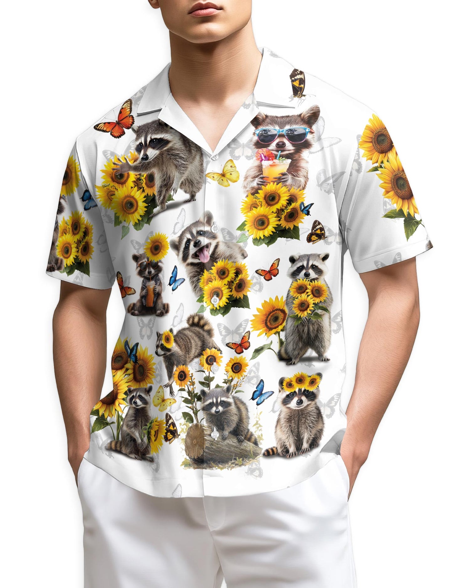 Netecom Raccoon Sunflower Hawaiian Shirt for Men