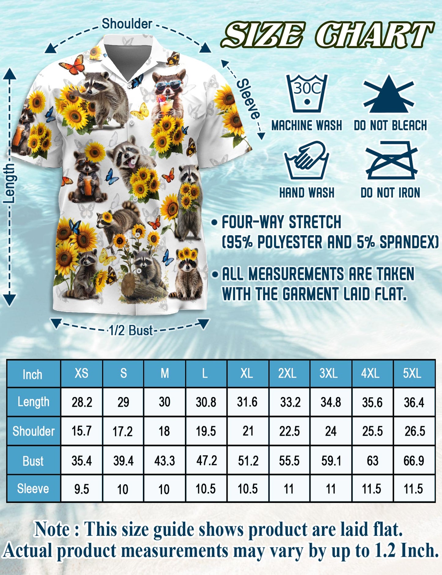 Netecom Raccoon Sunflower Hawaiian Shirt for Men, Vintage Style, Button Down Summer Beach Short Sleeve, S-5XL