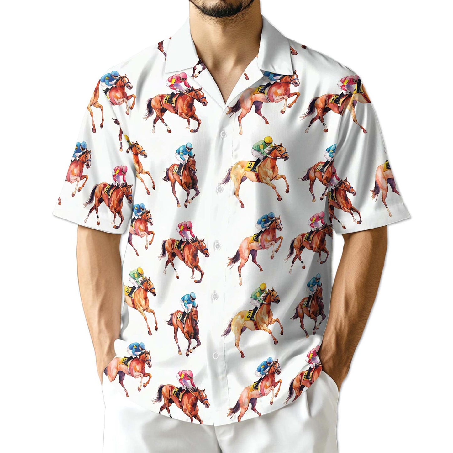 Netecom Racehorses Pattern Hawaiian Shirt for Men