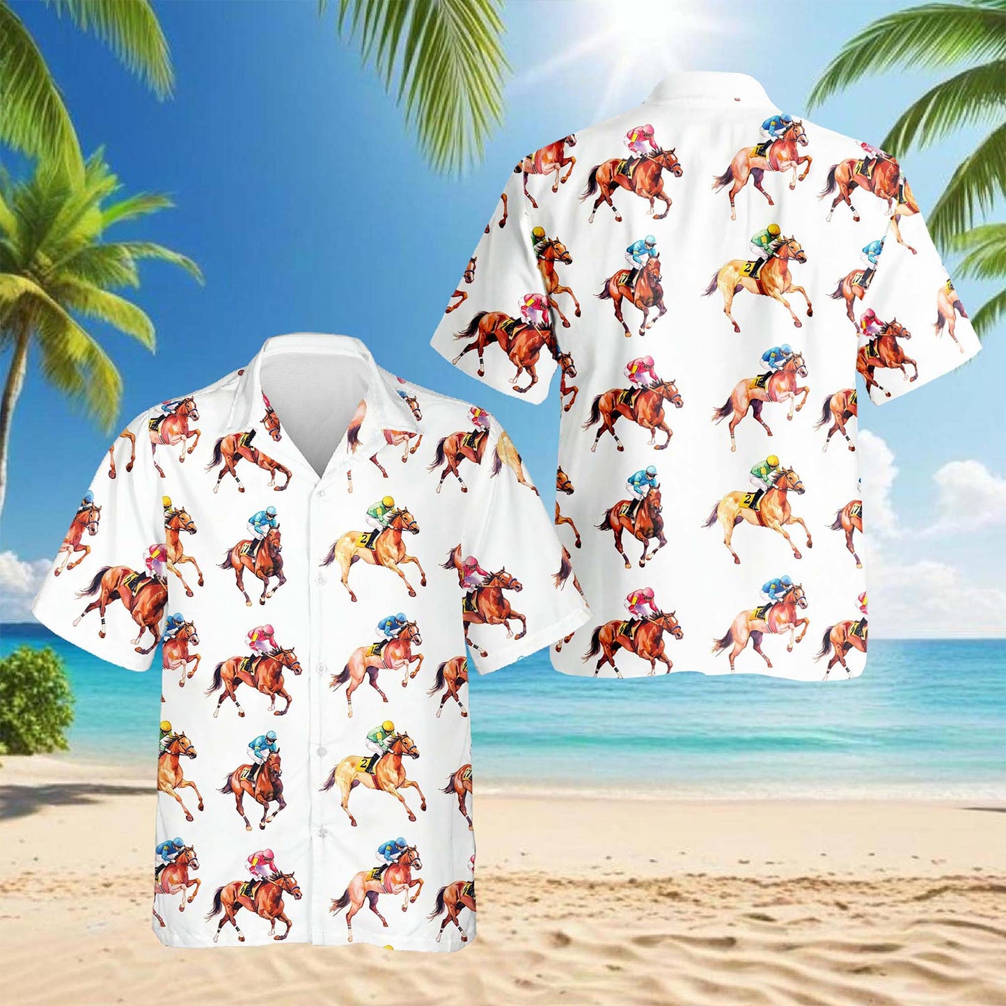 Netecom Racehorses Pattern Hawaiian Shirt for Men, Retro Style, Button Down Summer Beach Short Sleeve, S-5XL