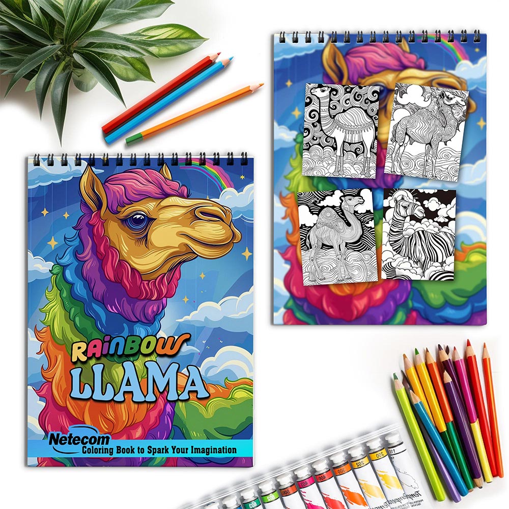 Netecom Rainbow Llama Spiral Coloring Book for Adults