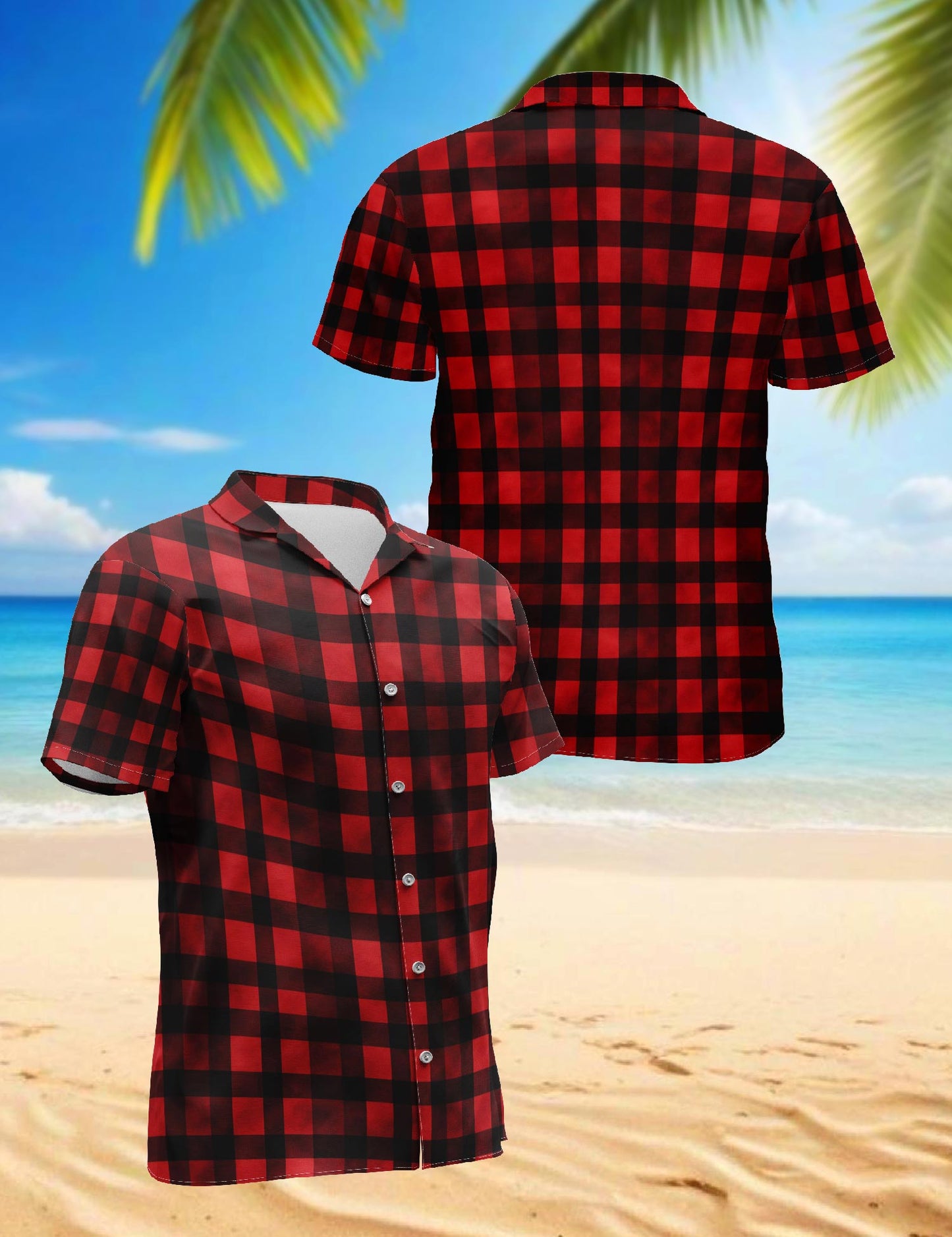 Netecom Red And Black Buffalo Plaid Hawaiian Shirt for Men, Button Down Summer Beach Short Sleeve, S-5XL