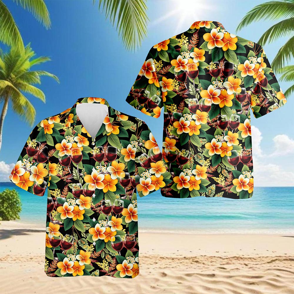 Netecom Red Wine Hawaiian Shirt for Men, Tropical Style, Button Down Summer Beach Short Sleeve, S-5XL