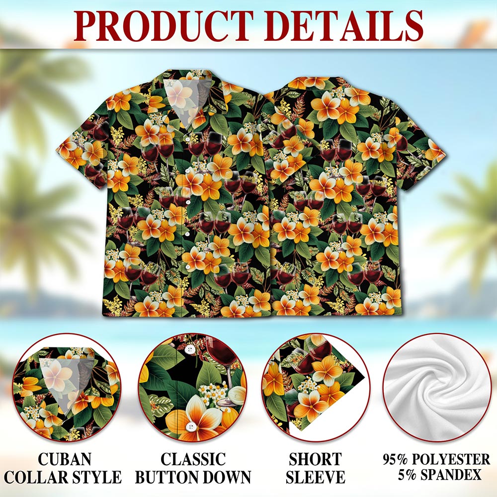 Netecom Red Wine Hawaiian Shirt for Men, Tropical Style, Button Down Summer Beach Short Sleeve, S-5XL