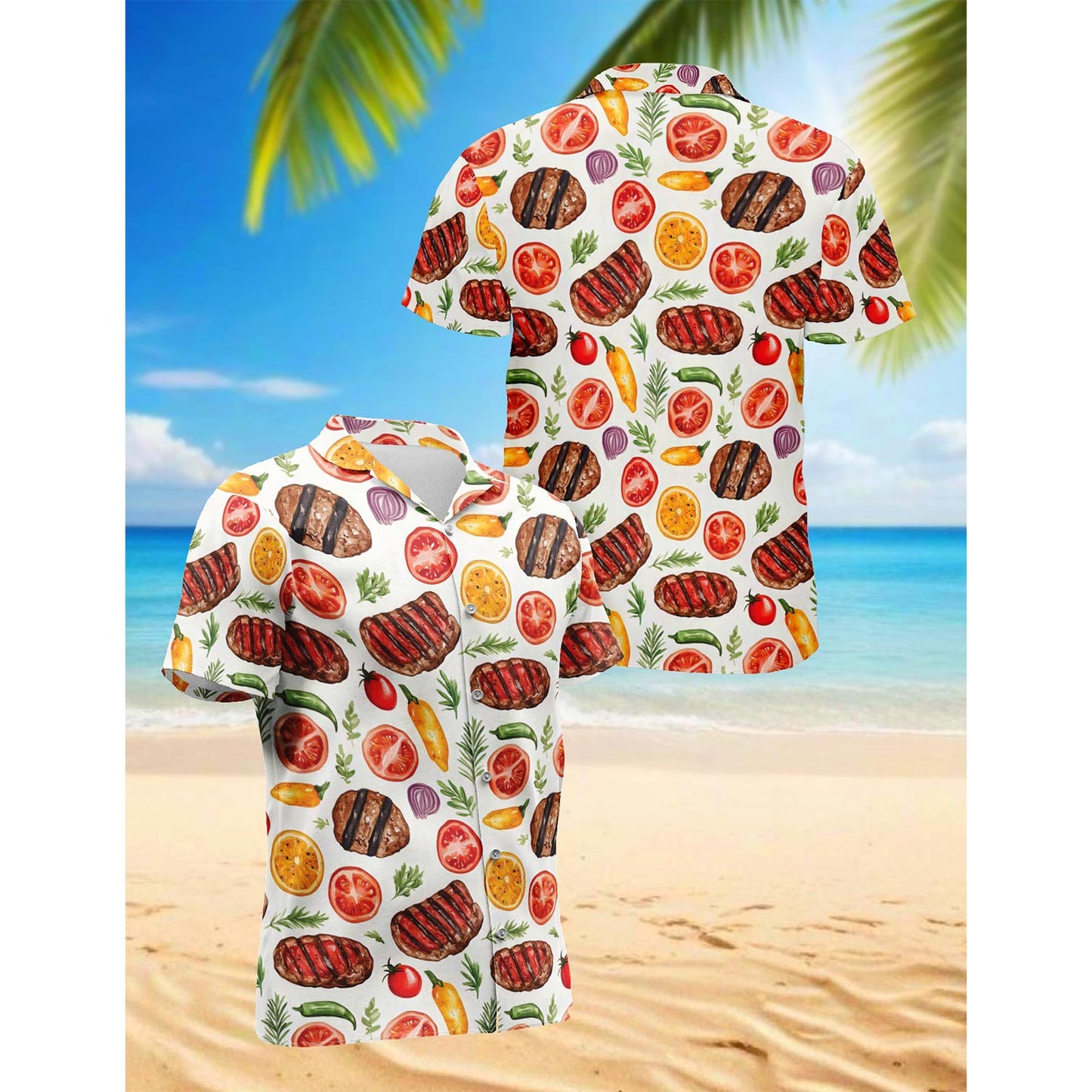 Netecom Retro BBQ Hawaiian Shirt for Men, Vintage Style, Button Down Summer Beach Short Sleeve, S-5XL