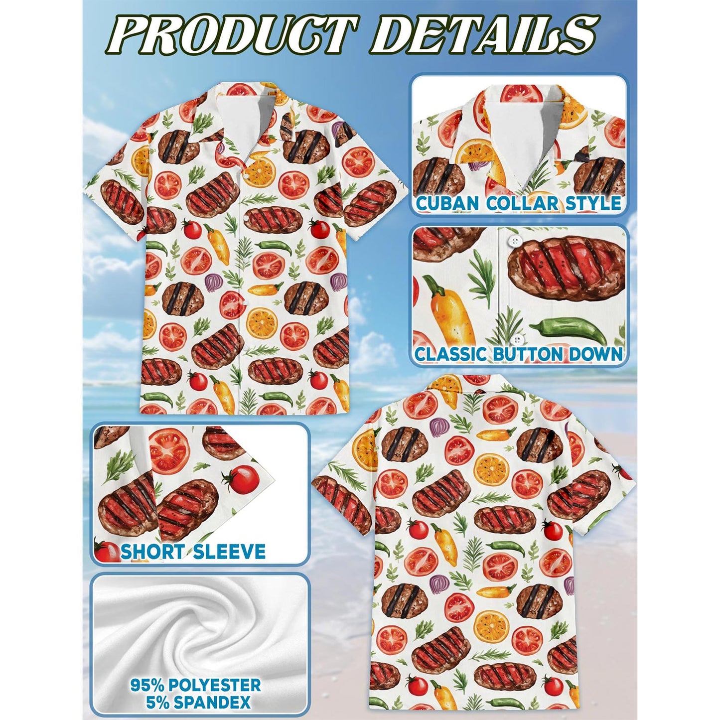 Netecom Retro BBQ Hawaiian Shirt for Men, Vintage Style, Button Down Summer Beach Short Sleeve, S-5XL