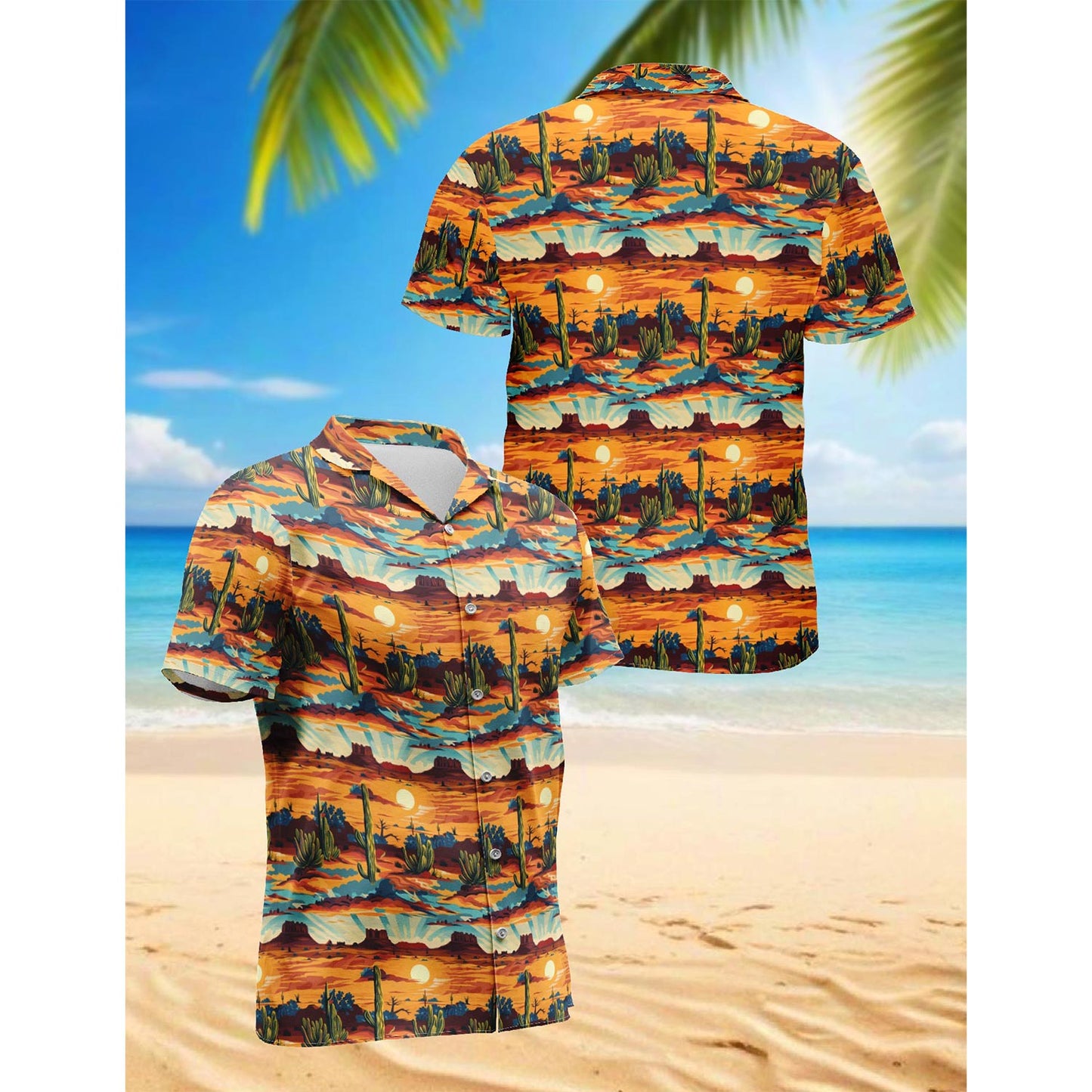Netecom Retro Desert Hawaiian Shirt for Men, Vintage Style, Button Down Summer Beach Short Sleeve, S-5XL