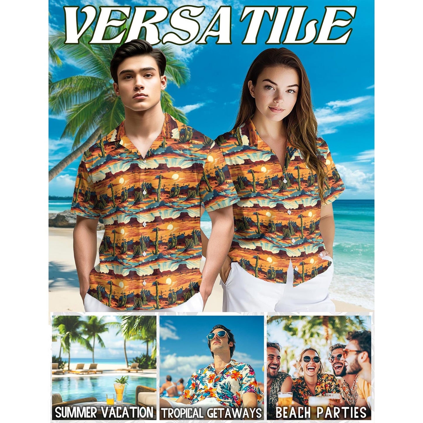 Netecom Retro Desert Hawaiian Shirt for Men, Vintage Style, Button Down Summer Beach Short Sleeve, S-5XL