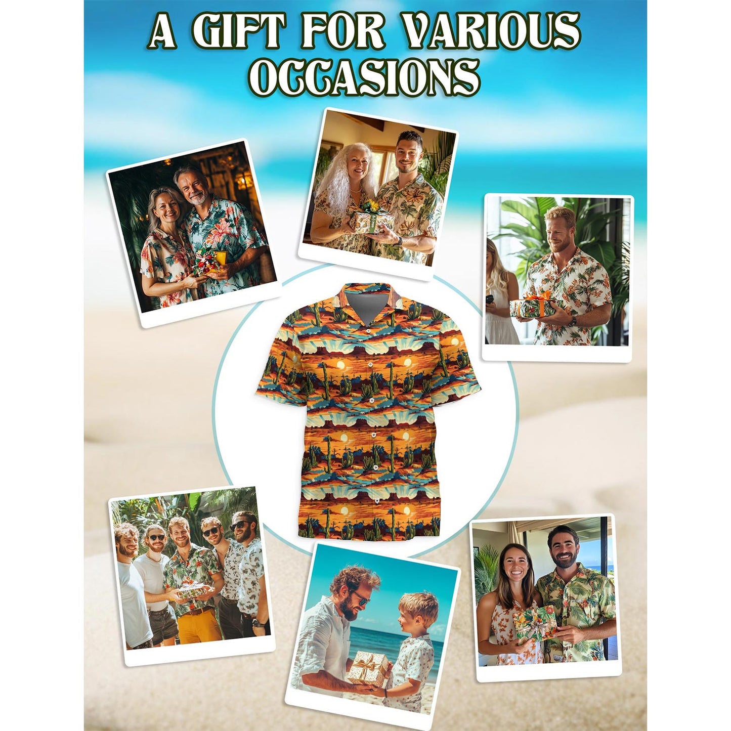 Netecom Retro Desert Hawaiian Shirt for Men, Vintage Style, Button Down Summer Beach Short Sleeve, S-5XL