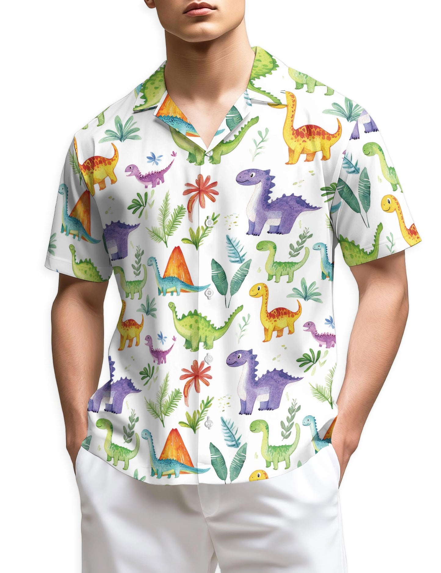 Netecom Retro Dinosaur Hawaiian Shirt for Men