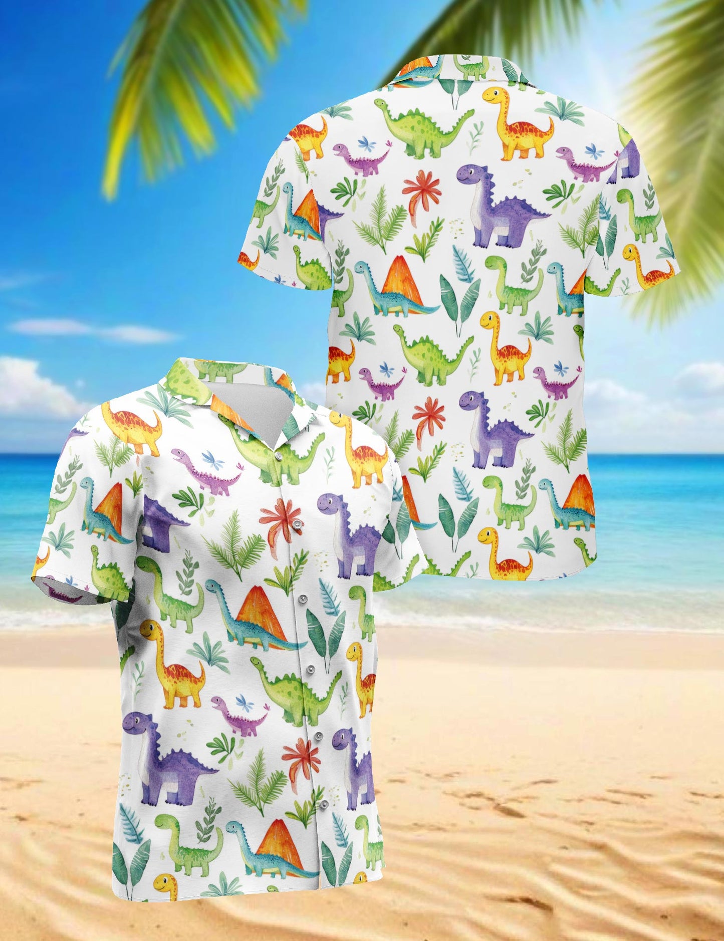 Netecom Retro Dinosaur Hawaiian Shirt for Men, Tropical Style, Button Down Summer Beach Short Sleeve, S-5XL