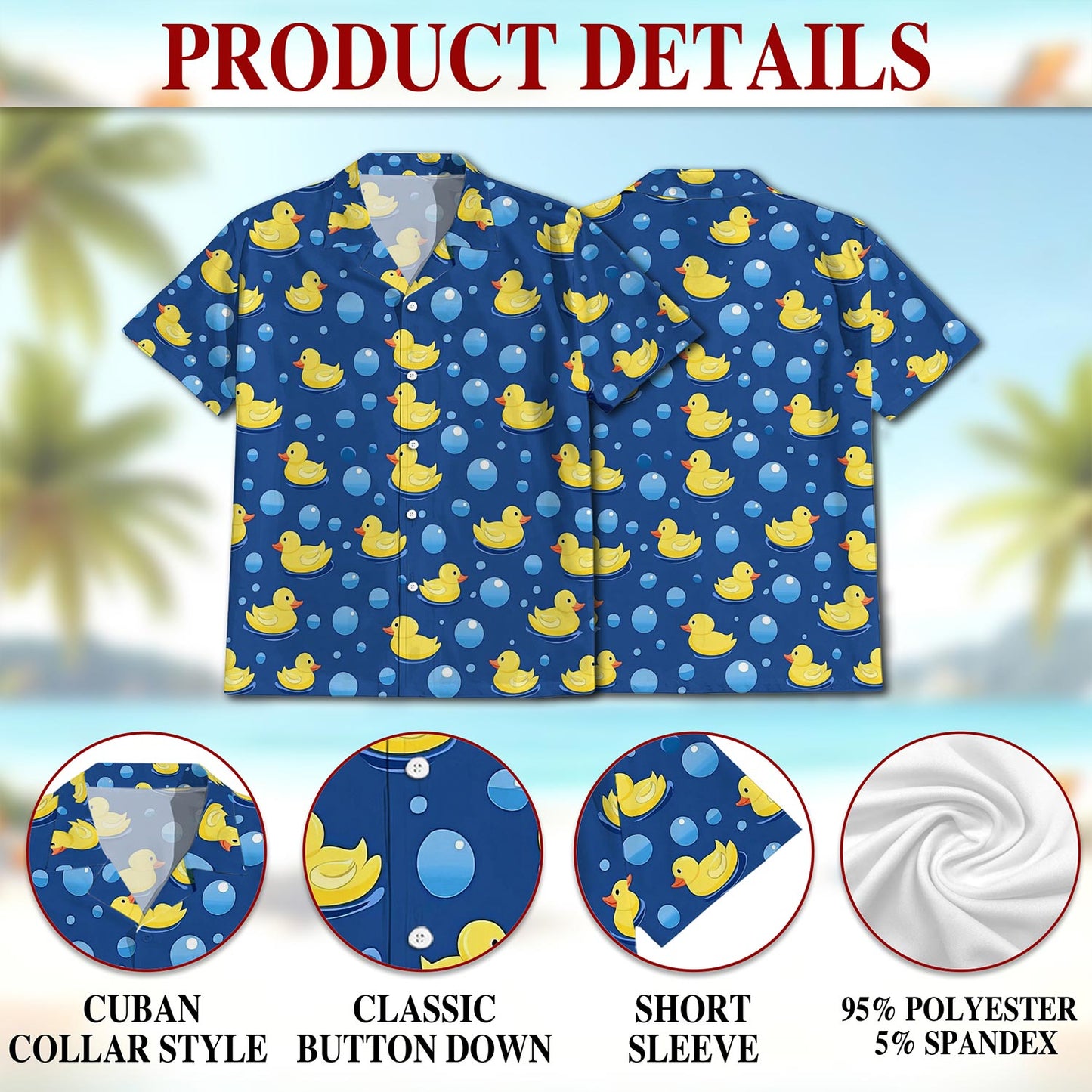 Netecom Retro Duck Hawaiian Shirt for Men, Vintage Style, Button Down Summer Beach Short Sleeve, S-5XL