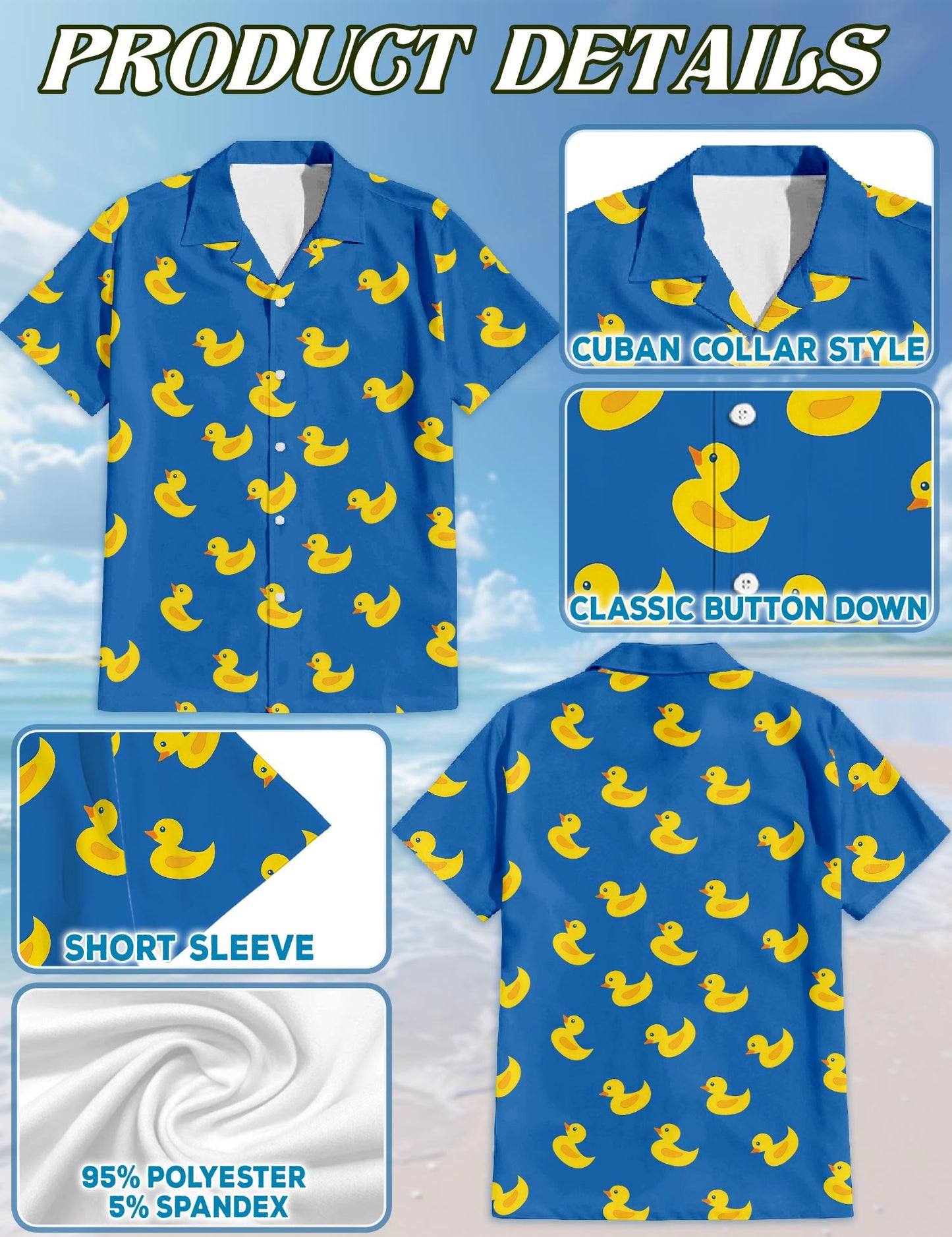Netecom Retro Duck Hawaiian Shirt for Men, Vintage Style, Button Down Summer Beach Short Sleeve, S-5XL