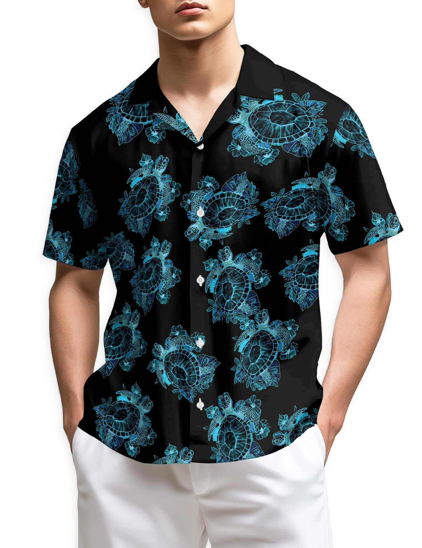 Netecom Retro Turtle Summer Hawaiian Shirt for Men, Button Down Summer Beach Short Sleeve, Tropical Style, Sizes S-5XL