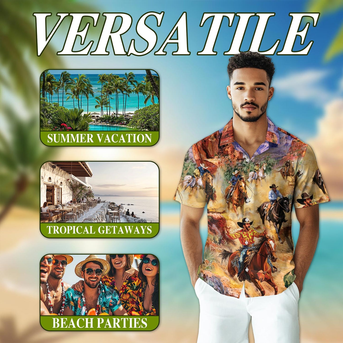 Netecom Rodeo Cowboy Hawaiian Shirt for Men, Western Style, Button Down Summer Beach Short Sleeve, S-5XL
