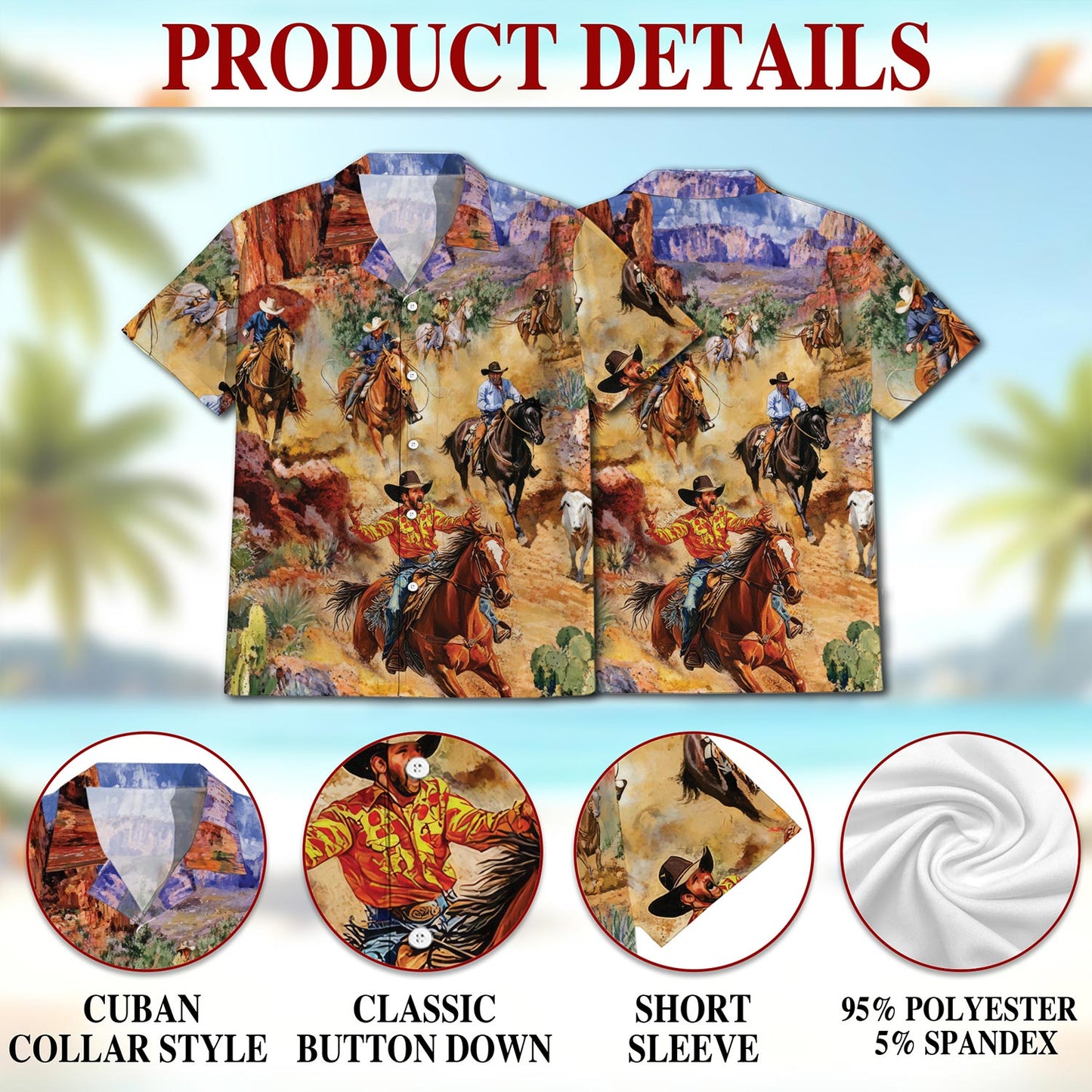 Netecom Rodeo Cowboy Hawaiian Shirt for Men, Western Style, Button Down Summer Beach Short Sleeve, S-5XL