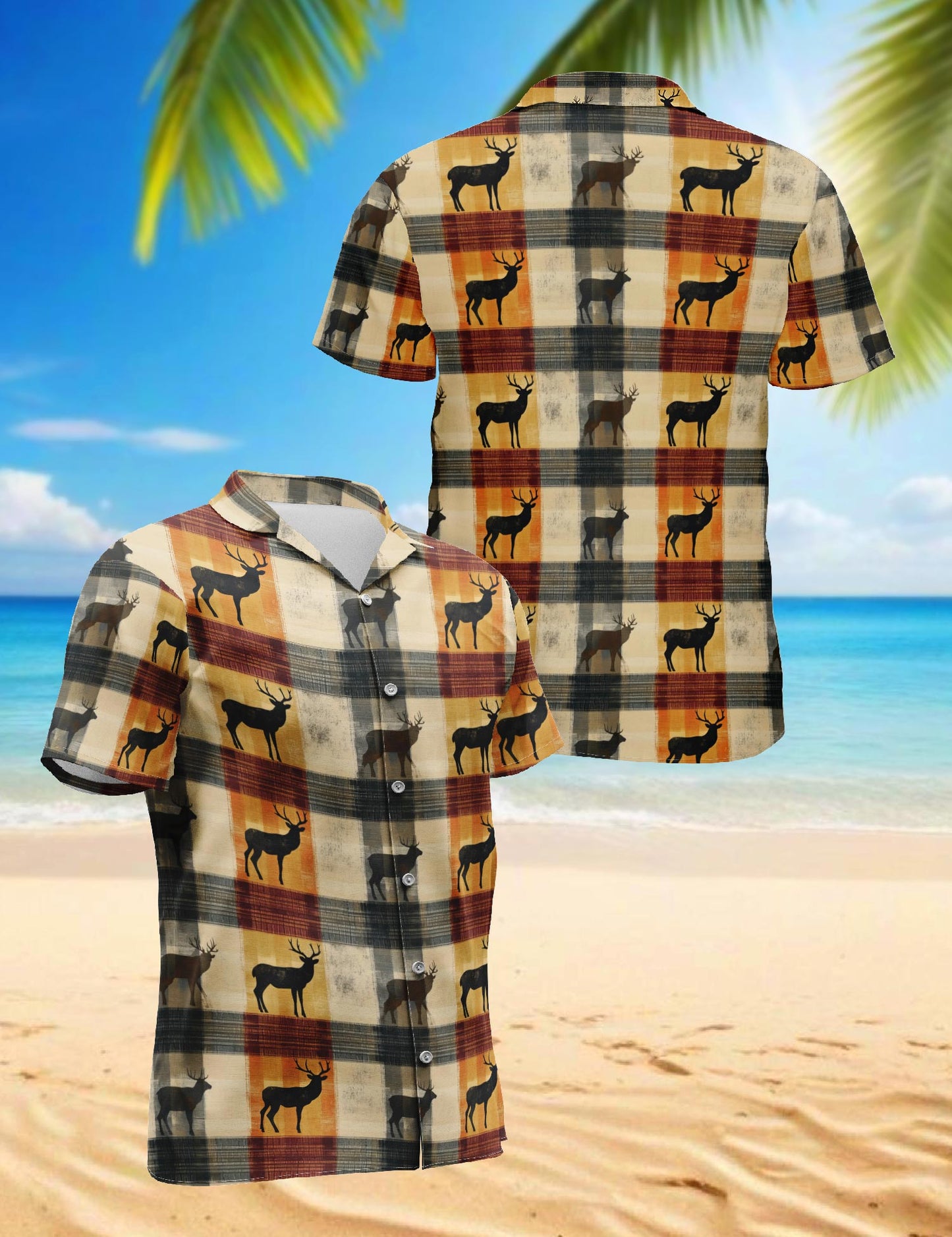 Netecom Rustic Deer Hawaiian Shirt for Men, Vintage Style, Button Down Summer Beach Short Sleeve, S-5XL