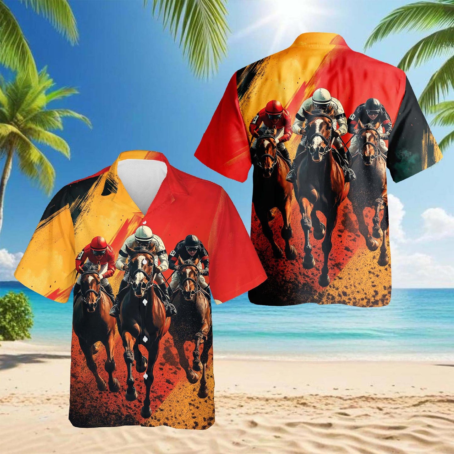 Netecom Rustic Racing Horse Hawaiian Shirt for Men, Button Down Summer Beach Short Sleeve, S-5XL