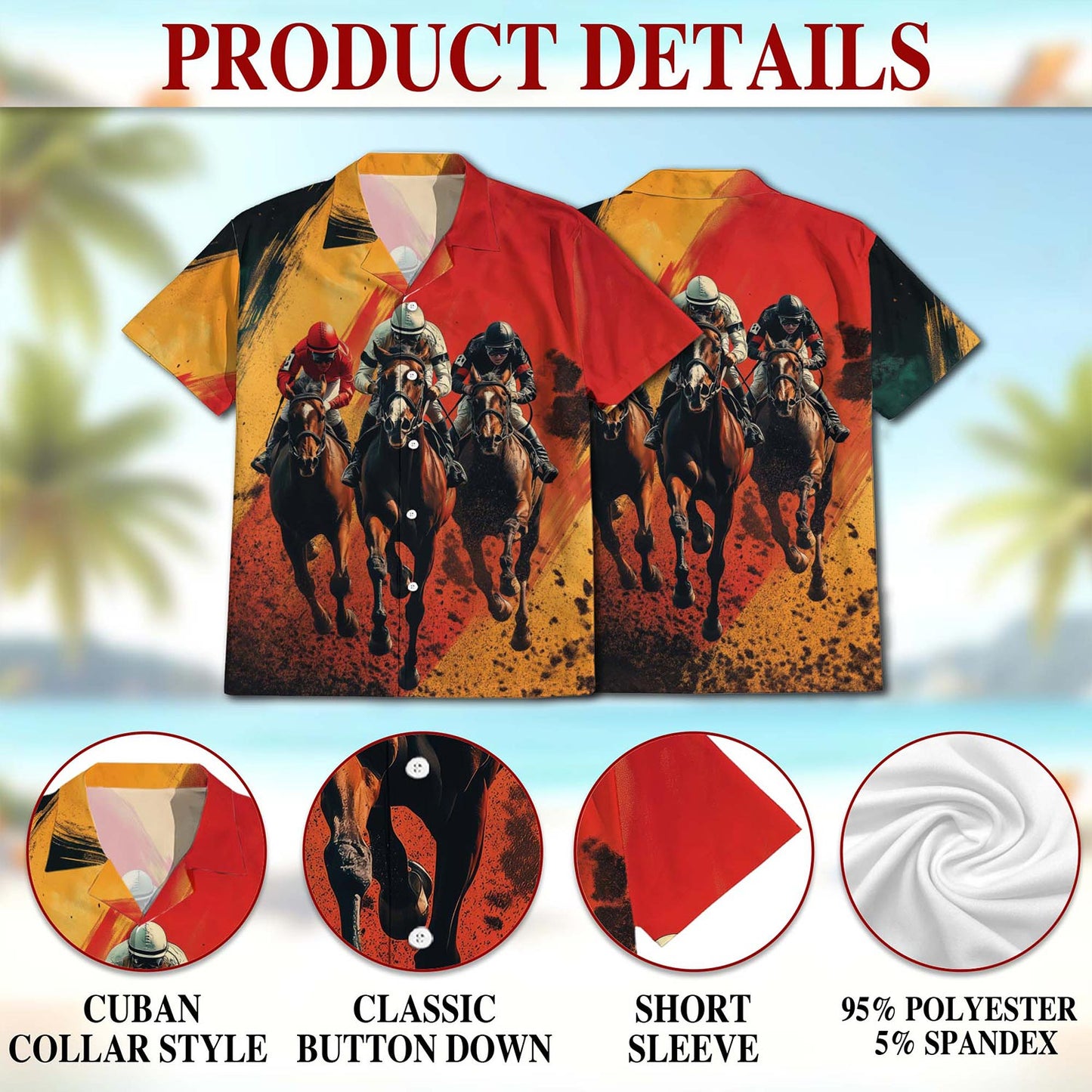 Netecom Rustic Racing Horse Hawaiian Shirt for Men, Button Down Summer Beach Short Sleeve, S-5XL