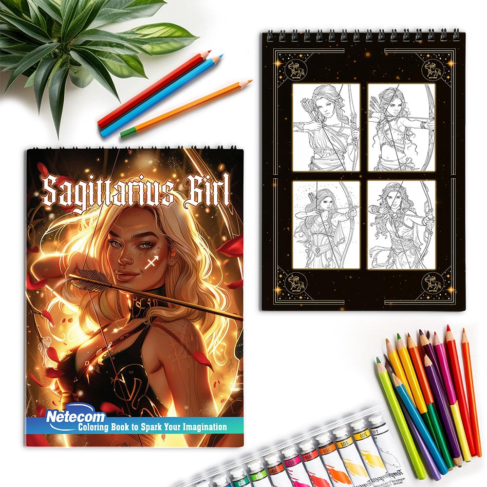 Netecom Sagittarius Girl Spiral Coloring Book for Adults