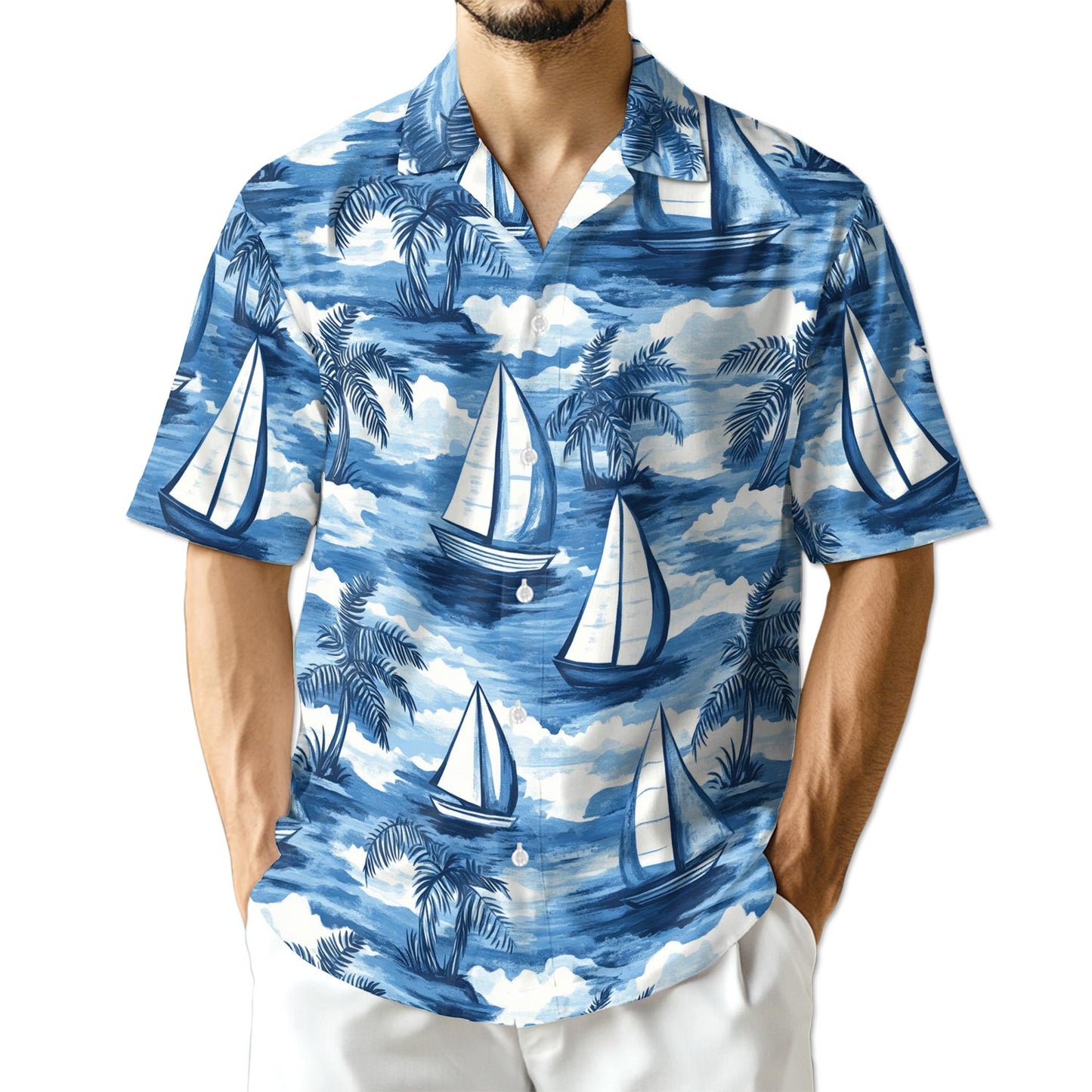 Netecom Sailboats Blue Hawaiian Shirt for Men