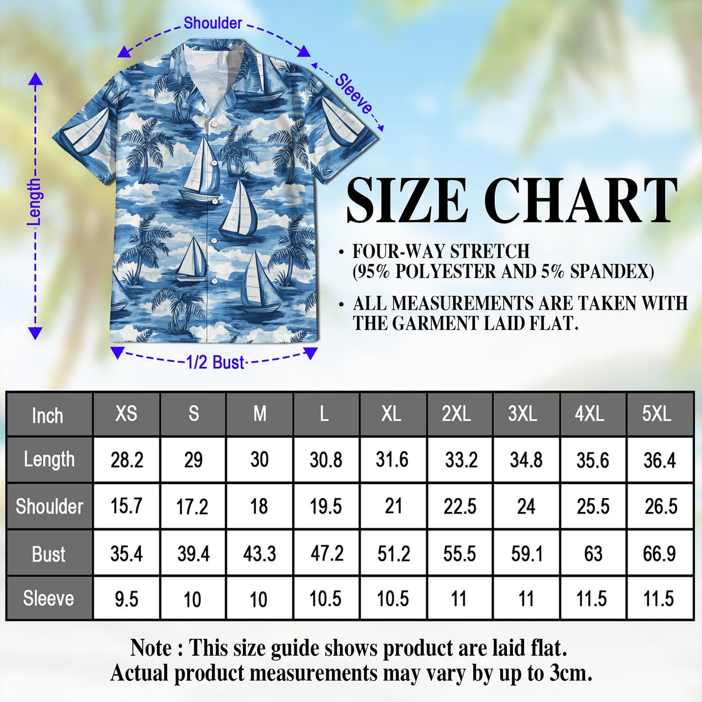 Netecom Sailboats Blue Hawaiian Shirt for Men, Button Down Summer Beach Short Sleeve, Tropical Style, Sizes S-5XL