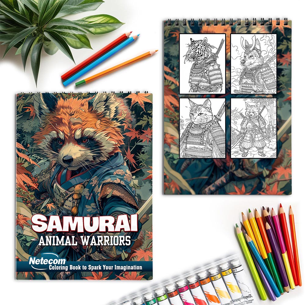 Netecom Samurai Animal Warriors Spiral Coloring Book for Adults