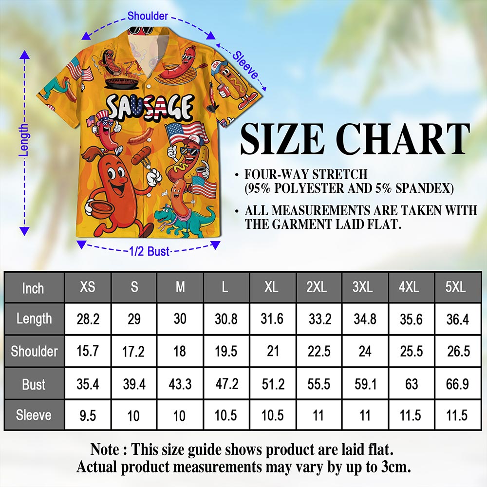 Netecom Sausage Hawaiian Shirt for Men, Funny Style, Button Down Summer Beach Short Sleeve, S-5XL