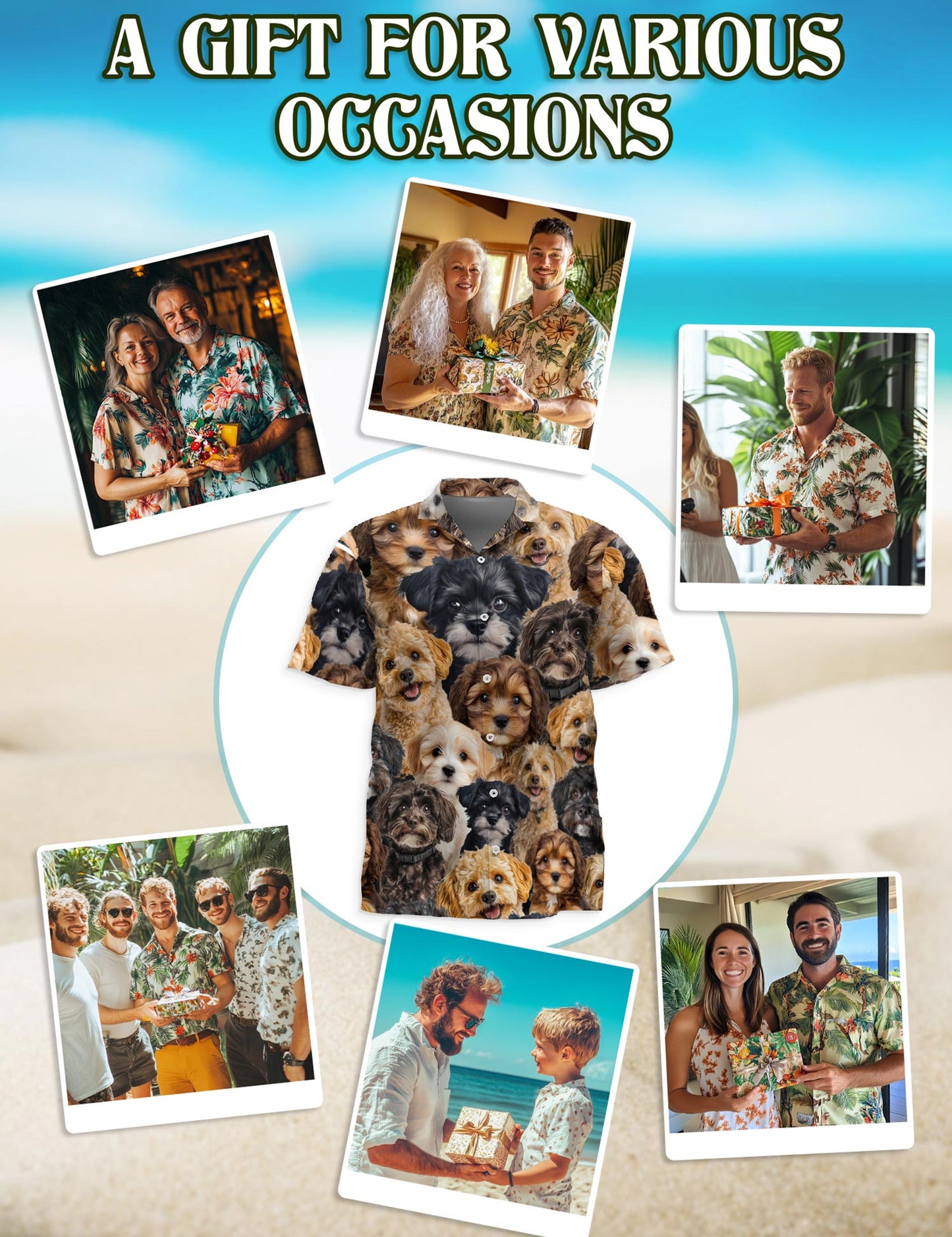 Netecom Schnoodle Hawaiian Shirt for Men, Vintage Style, Button Down Summer Beach Short Sleeve, S-5XL