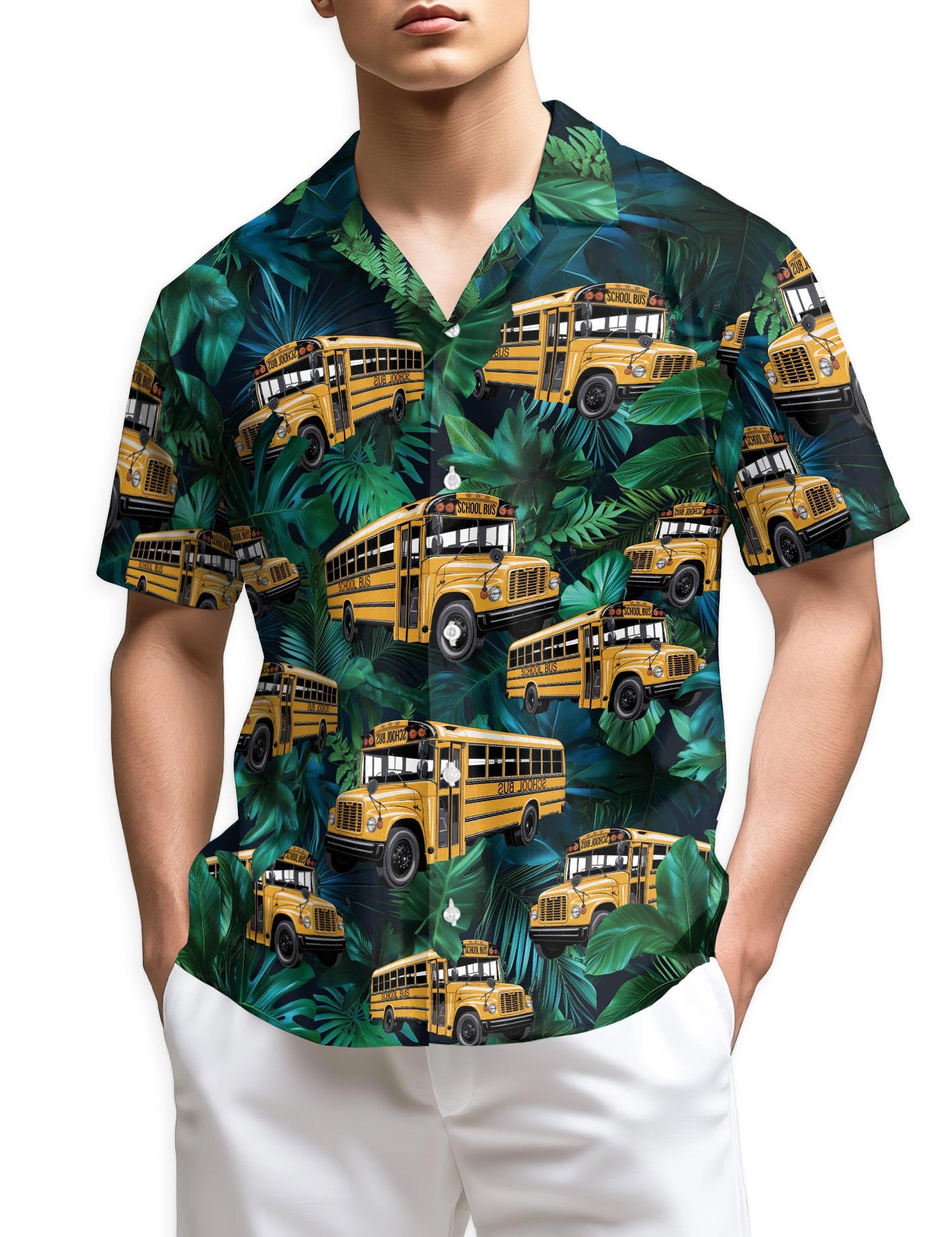 Netecom School Bus Hawaiian Shirt for Men