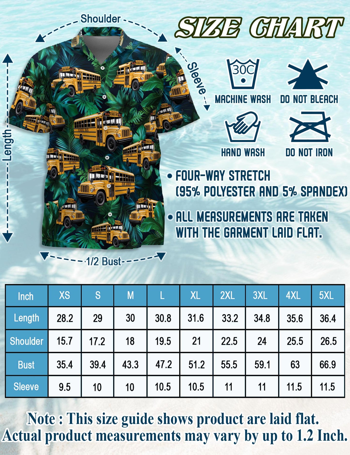 Netecom School Bus Hawaiian Shirt for Men, Tropical Style, Button Down Summer Beach Short Sleeve, S-5XL