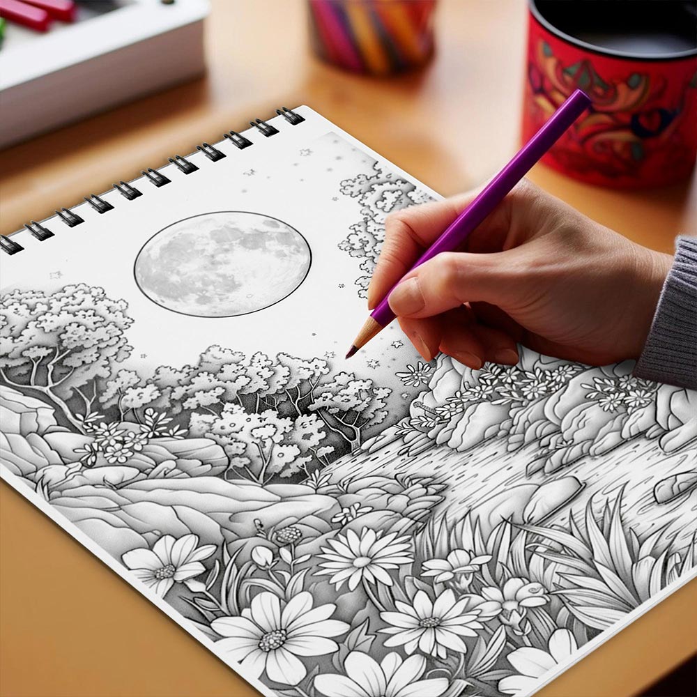Netecom Secret Moonlight Coloring Book Spiral Bound for Adults