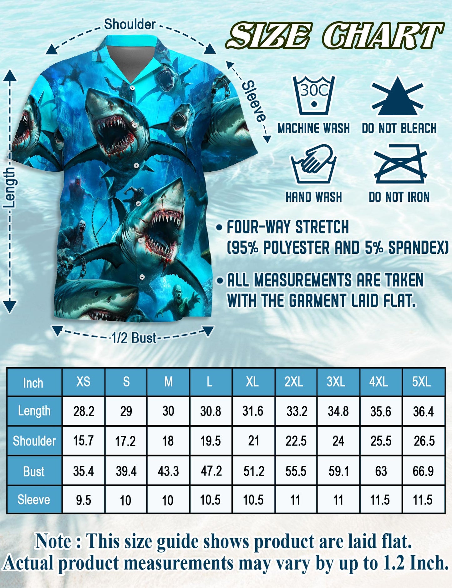 Netecom Sharks And Zombies War Hawaiian Shirt for Men, Horror Battle Style, Button Down Summer Beach Short Sleeve, S-5XL