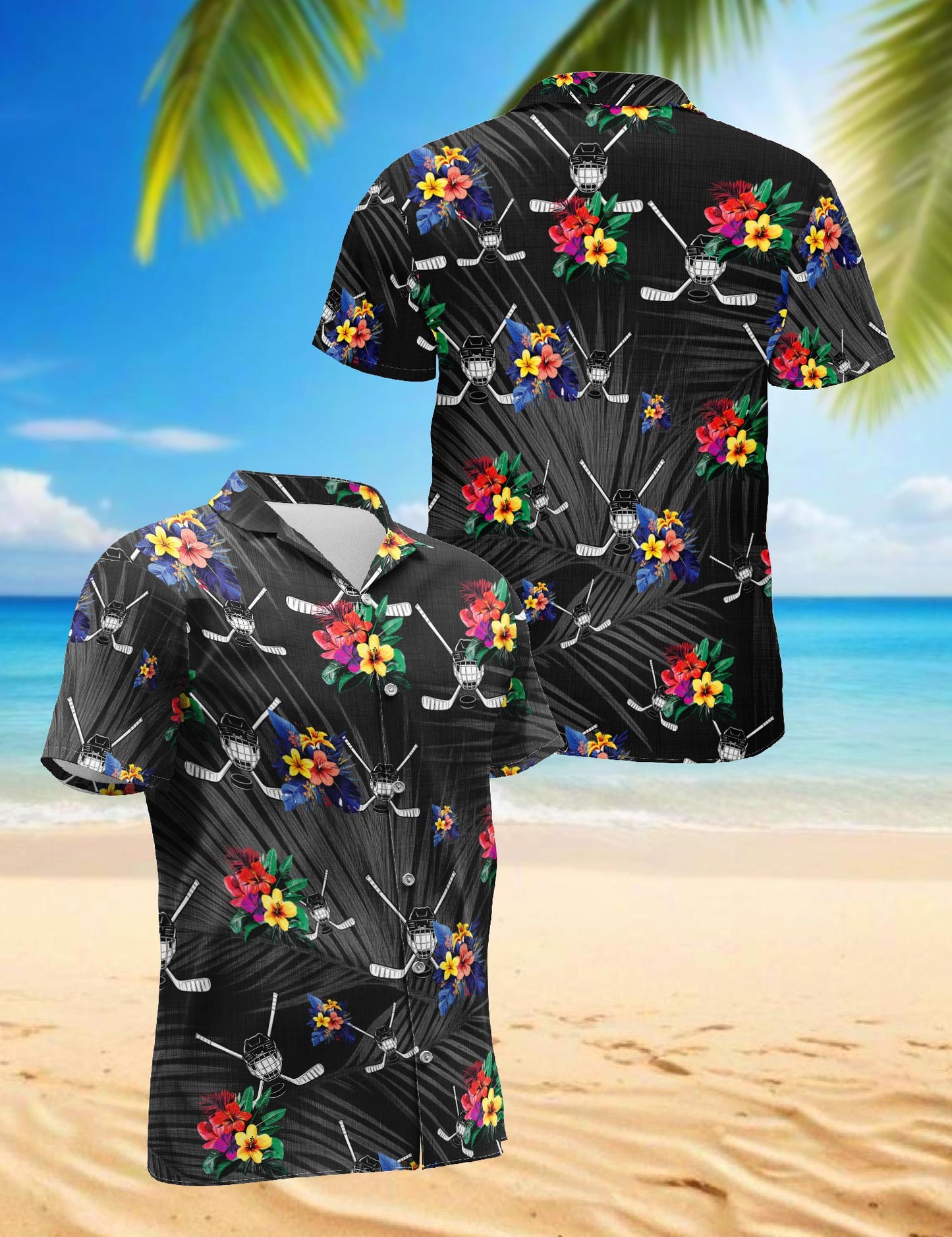 Netecom Simple Hockey Hawaiian Shirt for Men, Tropical Style, Button Down Summer Beach Short Sleeve, S-5XL