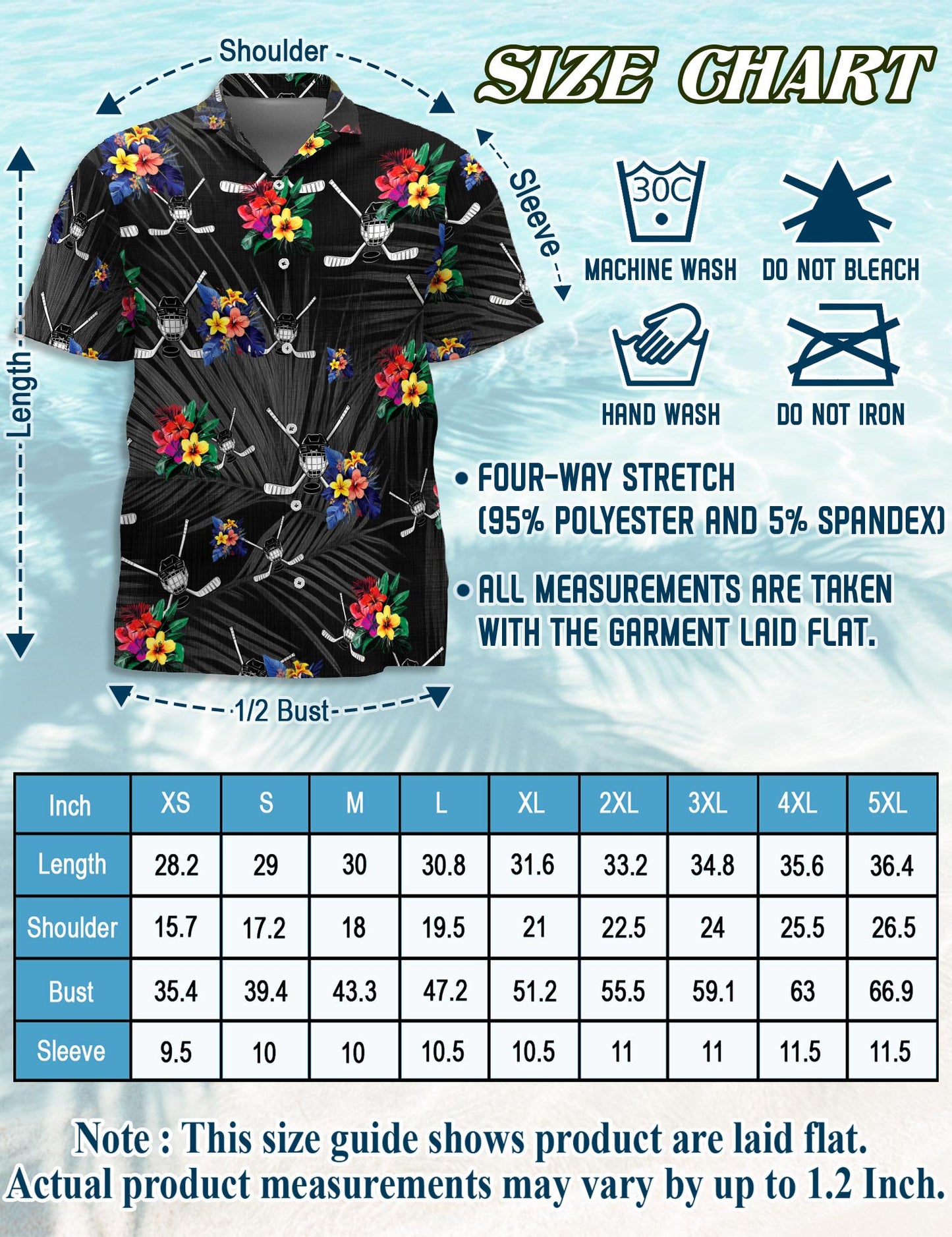 Netecom Simple Hockey Hawaiian Shirt for Men, Tropical Style, Button Down Summer Beach Short Sleeve, S-5XL