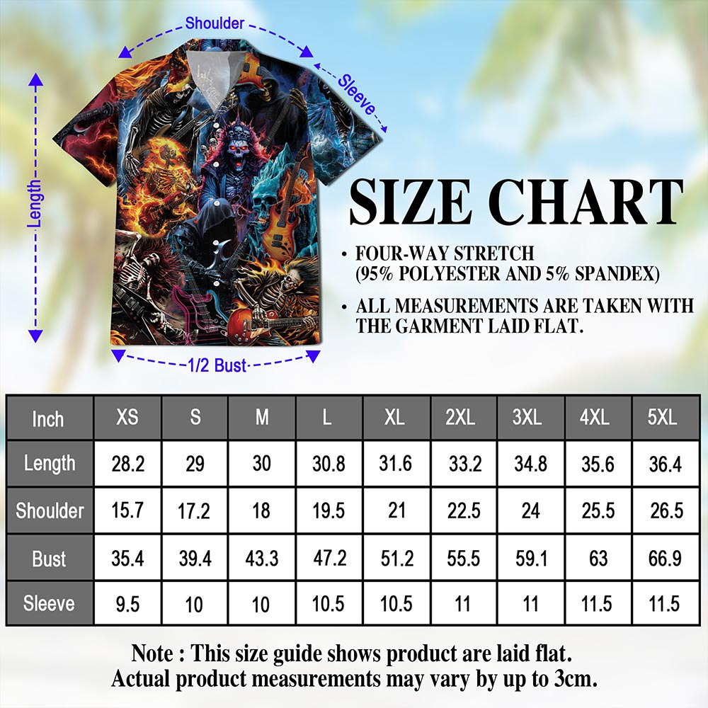 Netecom Skeleton Electric Guitar Hawaiian Shirt for Men Women, Musical Instrument Button Down Summer Aloha Beach Shirts, S-5XL